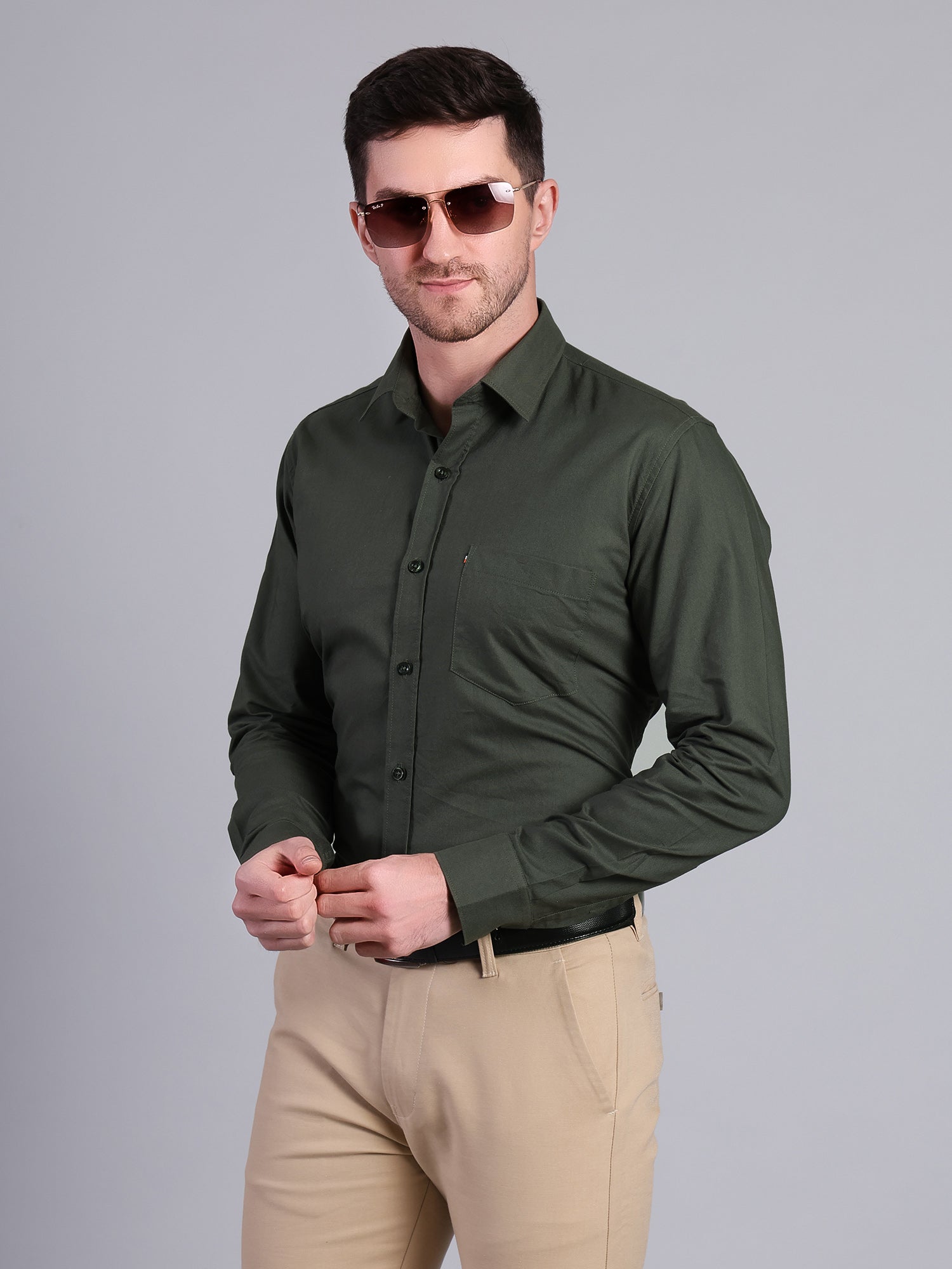 Stylox Men’s Regular Fit Solid Oxford Casual Shirt-Green - Stylox