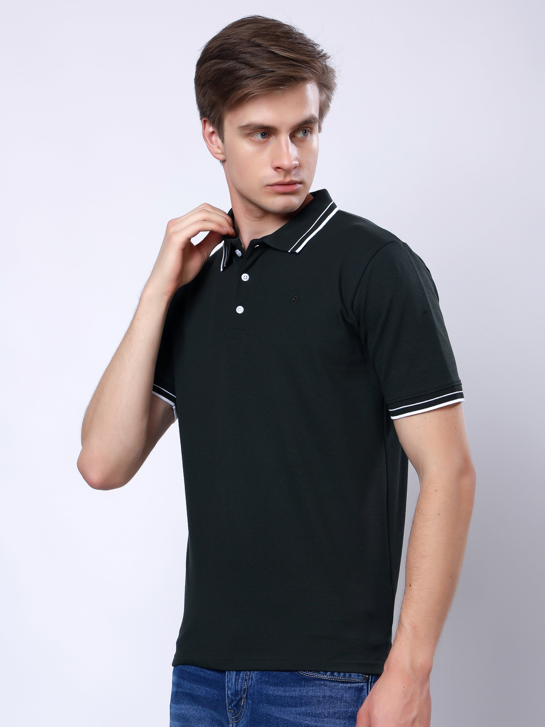Stylox Men’s Solid Polo T-Shirt with Contrast-Tipped Collar - Stylox