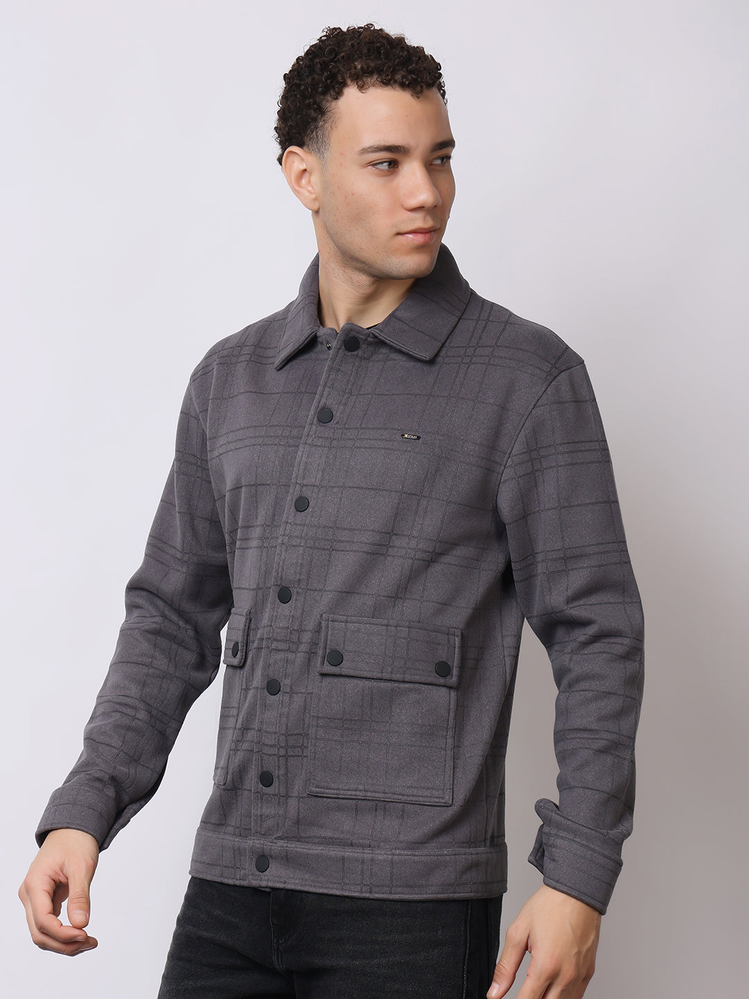 Stylox Men’s Checkered Winter Shacket – Warm Button-Down Fleece Jacket with Utility Pockets