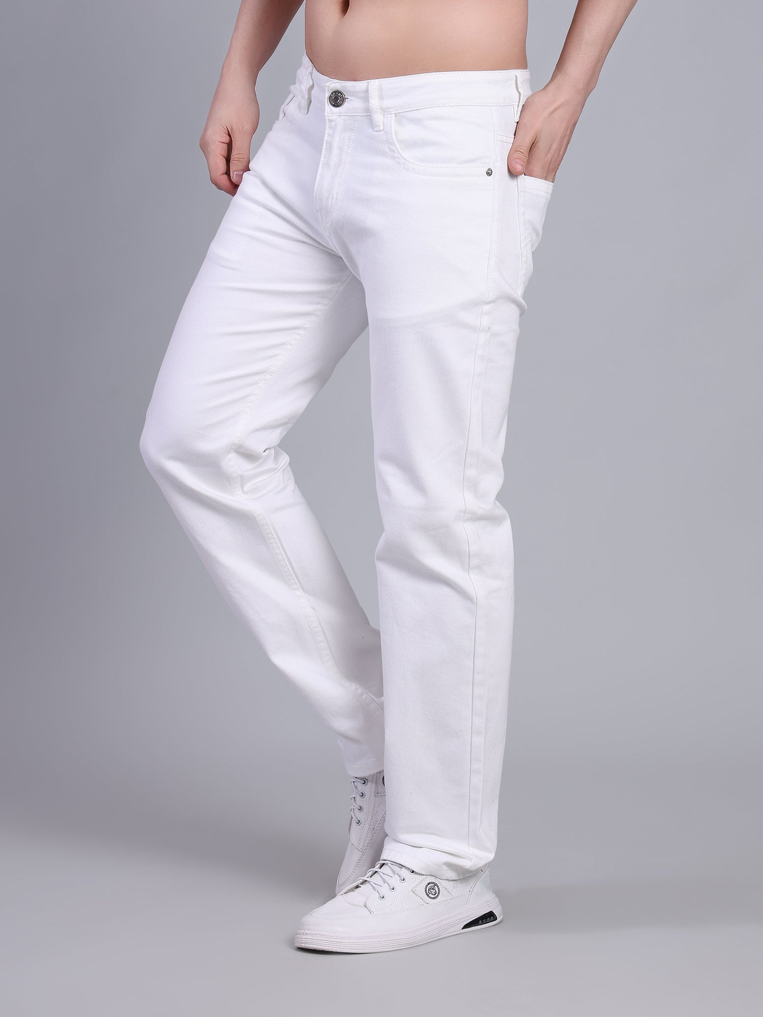 Stylox Men’s Comfort Fit Non-Stretch Rigid Denim Jeans-White - Stylox