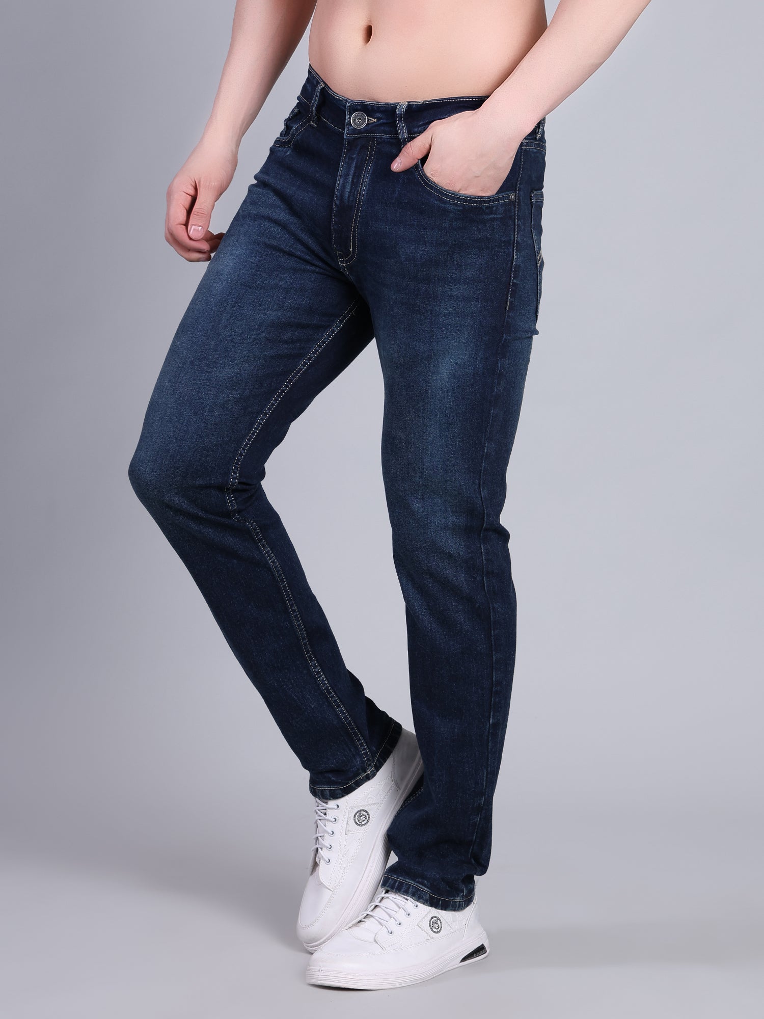 Stylox Men’s Slim Fit Stretchable Washed Denim Jeans-Greenish Blue - Stylox