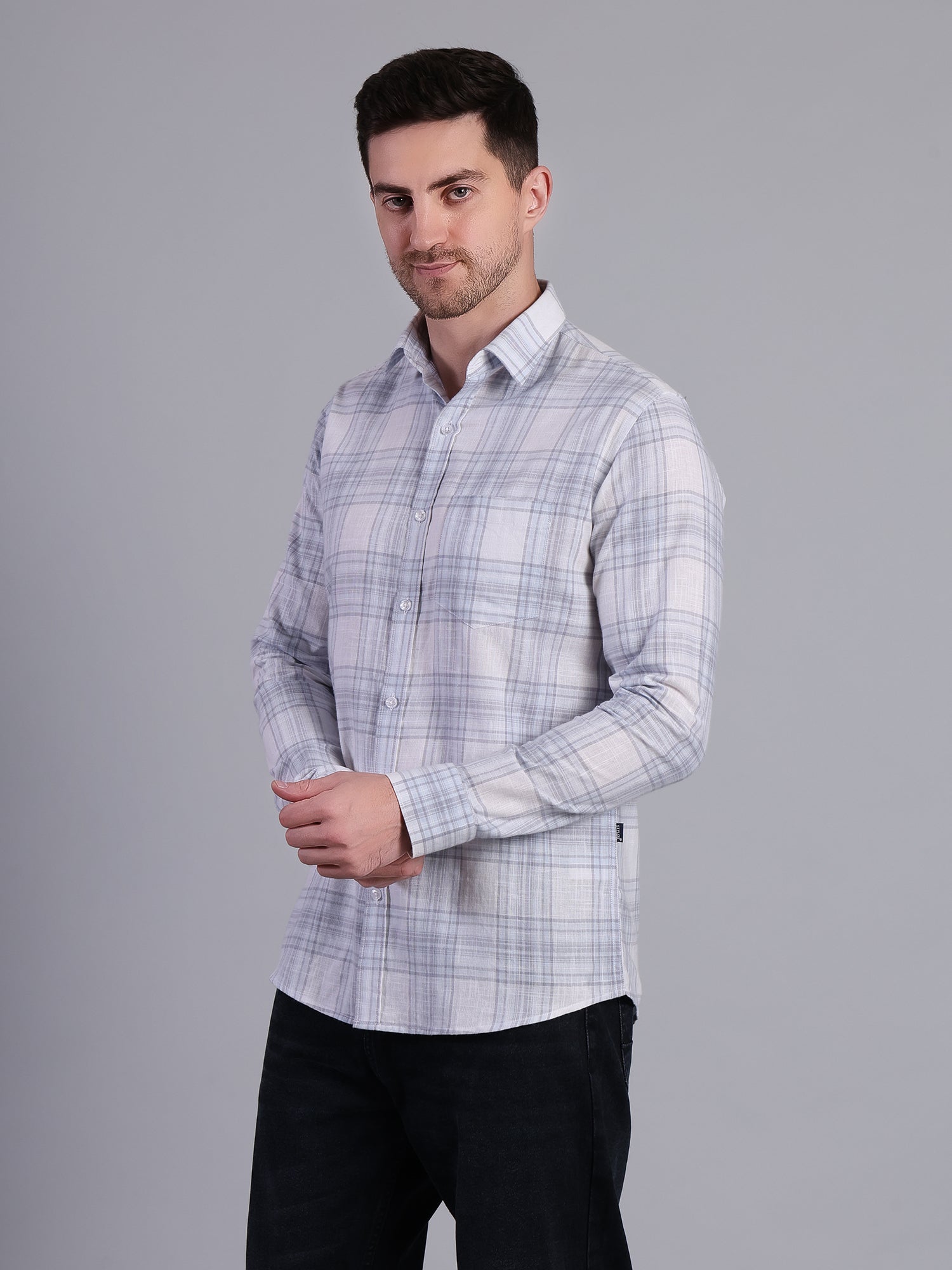 Stylox Men’s Regular Fit Checked Full Sleeve Casual Shirt-Light Blue - Stylox