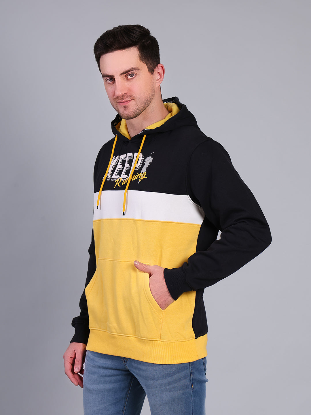 Stylox Men’s Printed Winter Hoodie | Colorblock Pullover Hoodie with Kangaroo Pocket | Warm Full Sleeve Hooded Sweatshirt