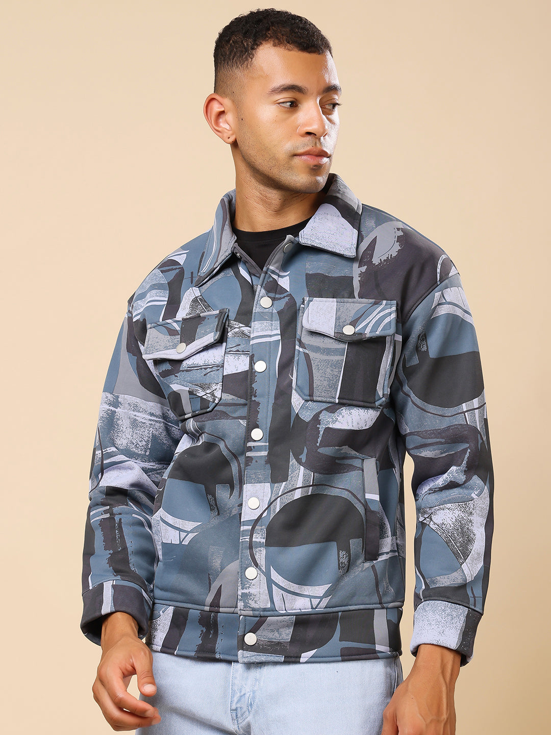 Stylox Men’s Printed Full Sleeve Jacket with Button Closure – Bold Style, Effortless Comfort