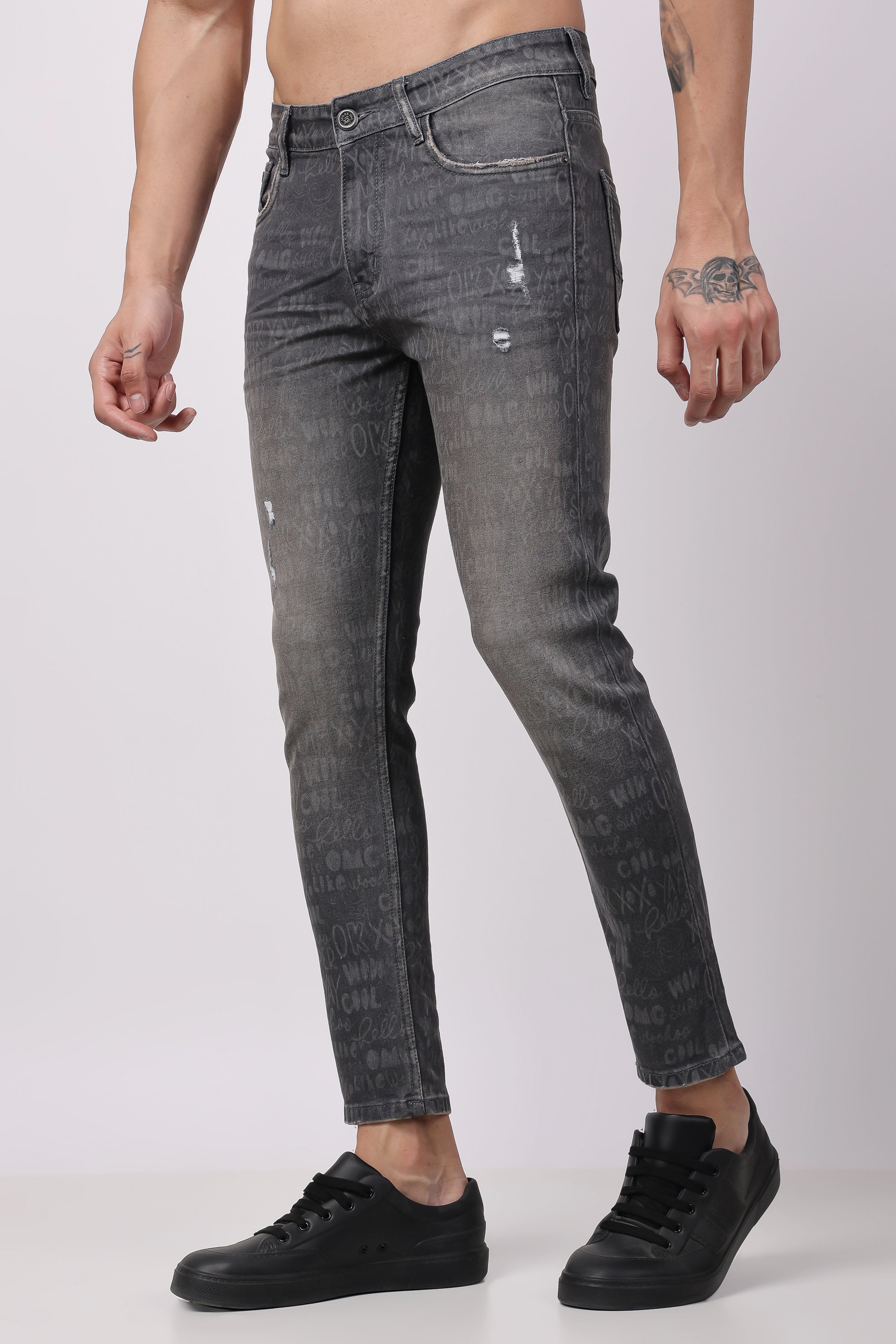 STYLOX Men Laser Denim Ankle Fit Jeans - Dark Grey,