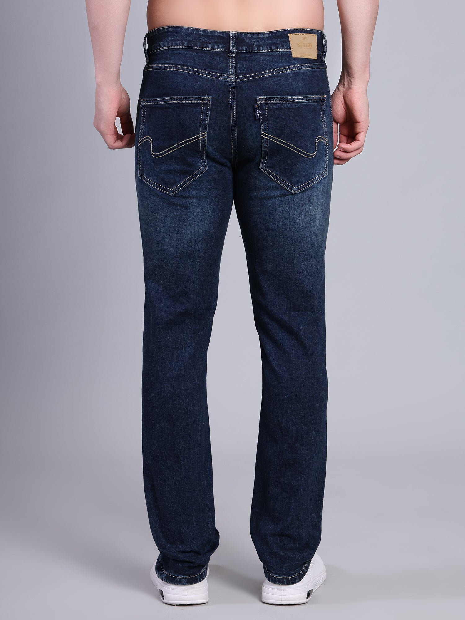 Stylox Men’s Slim Fit Stretchable Washed Denim Jeans-Greenish Blue - Stylox