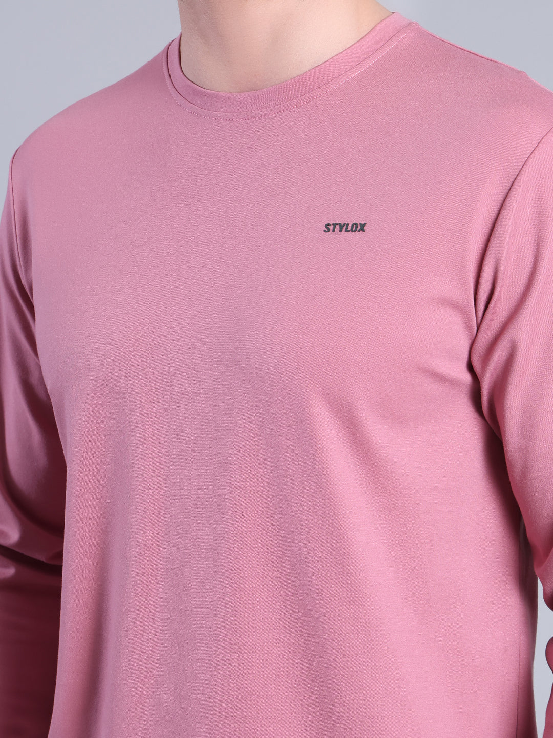 Stylox Men’s Full Sleeve Round Neck T-Shirt | Solid Slim Fit Cotton Blend Casual Tee