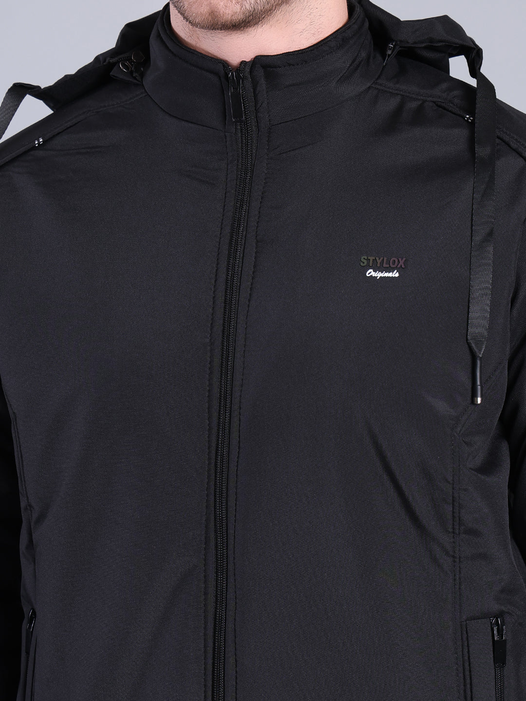 Stylox Men’s Solid Hooded Winter Jacket | Full Sleeve Zip-Up Casual Jacket with Pockets