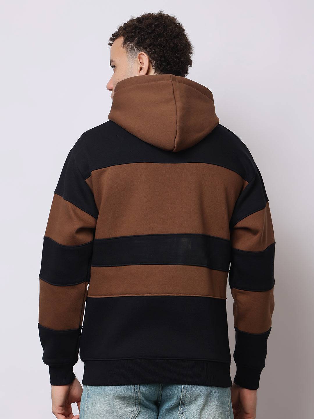 Stylox Men’s Premium Colorblock Hoodie – Brown & Black Stylish Winter Wear | Warm Fleece Hoodie with Kangaroo Pocket