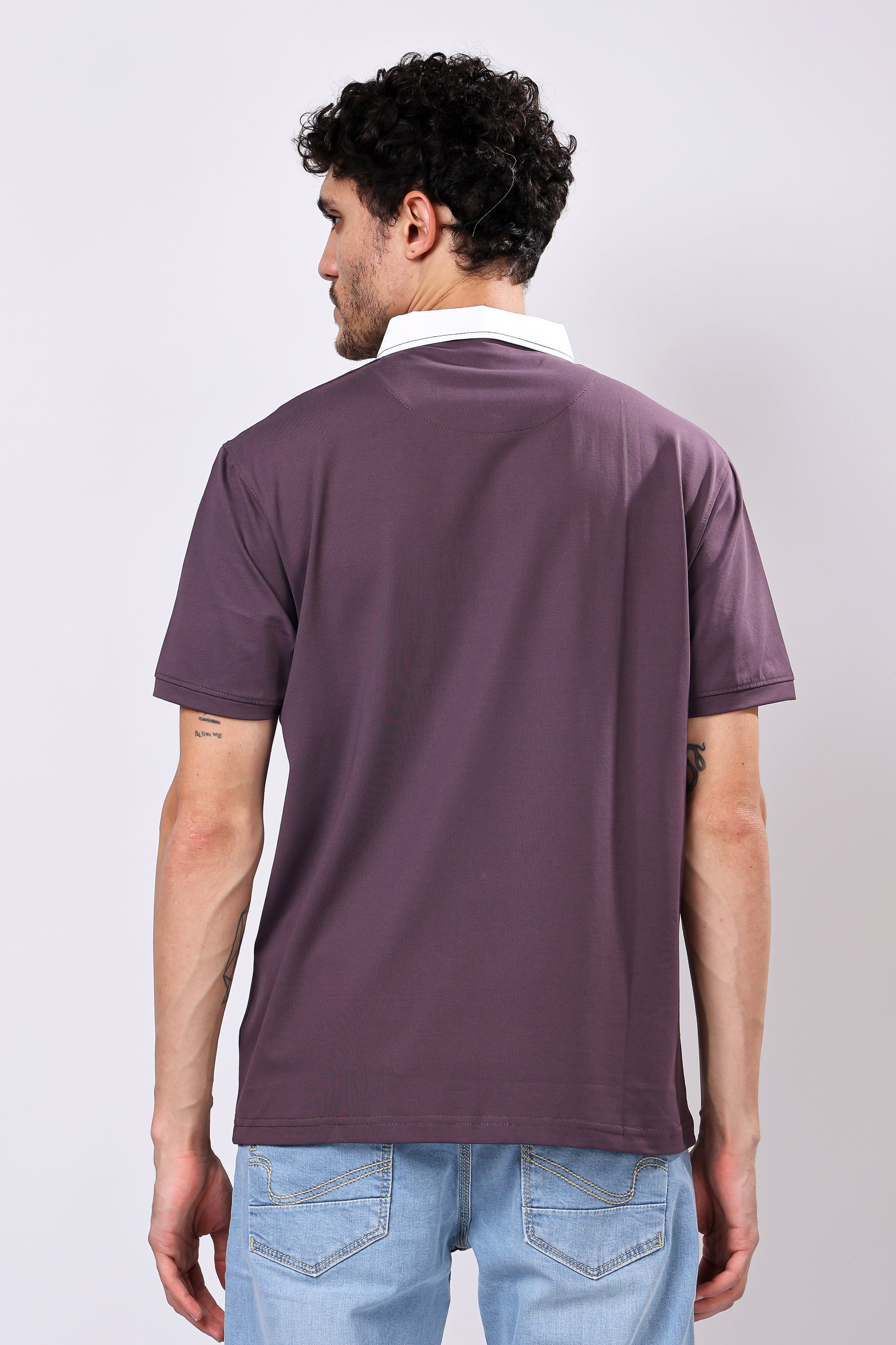 Stylox Men’s Regular Fit Contrast Collar Half Sleeve T-Shirt with Front Pocket & Zip Neck | Casual Stylish Cotton Blend Tee