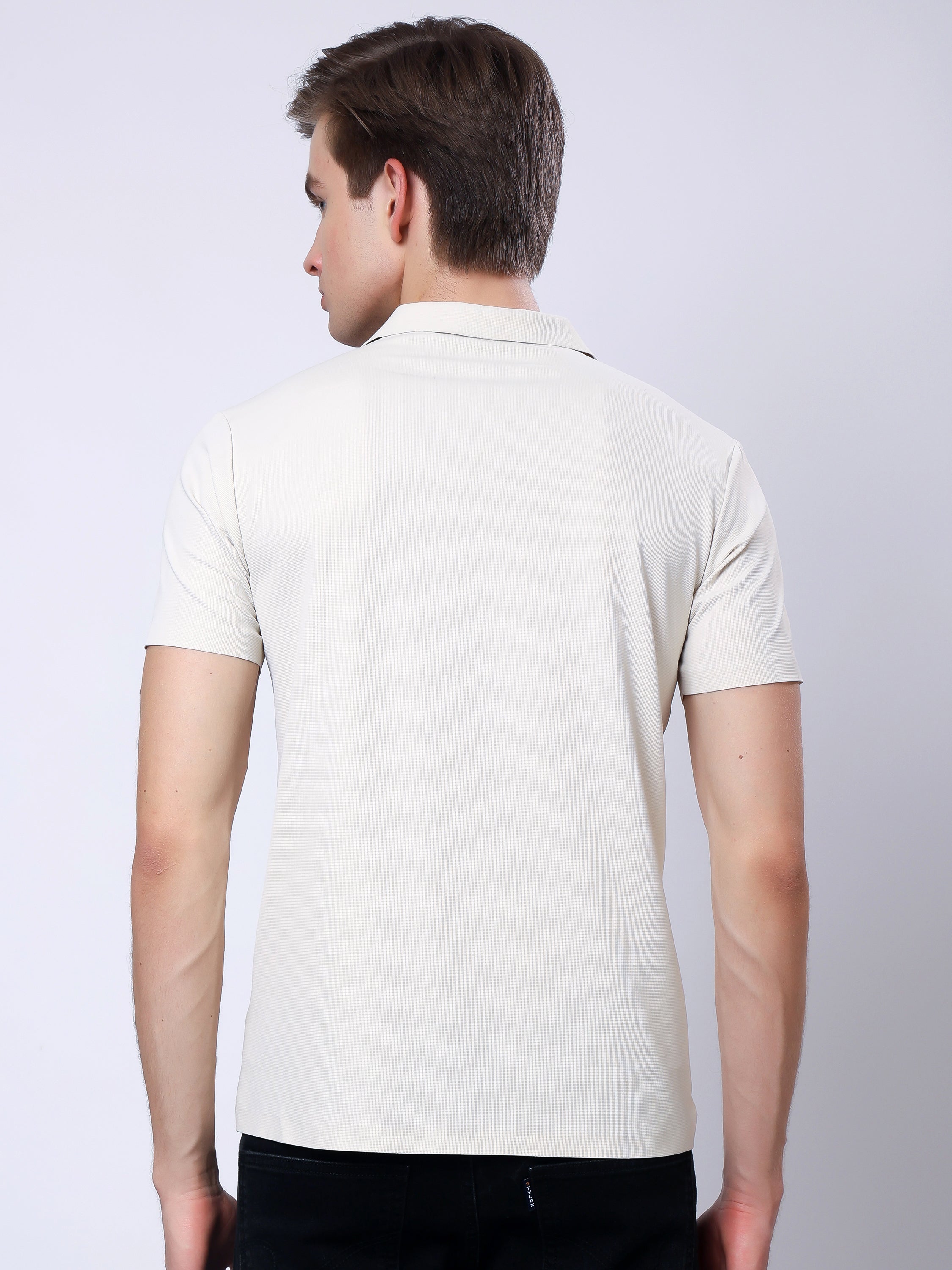 Stylox Men’s Premium Regular Fit Stretchable Polo T-Shirt–Light Beige - Stylox