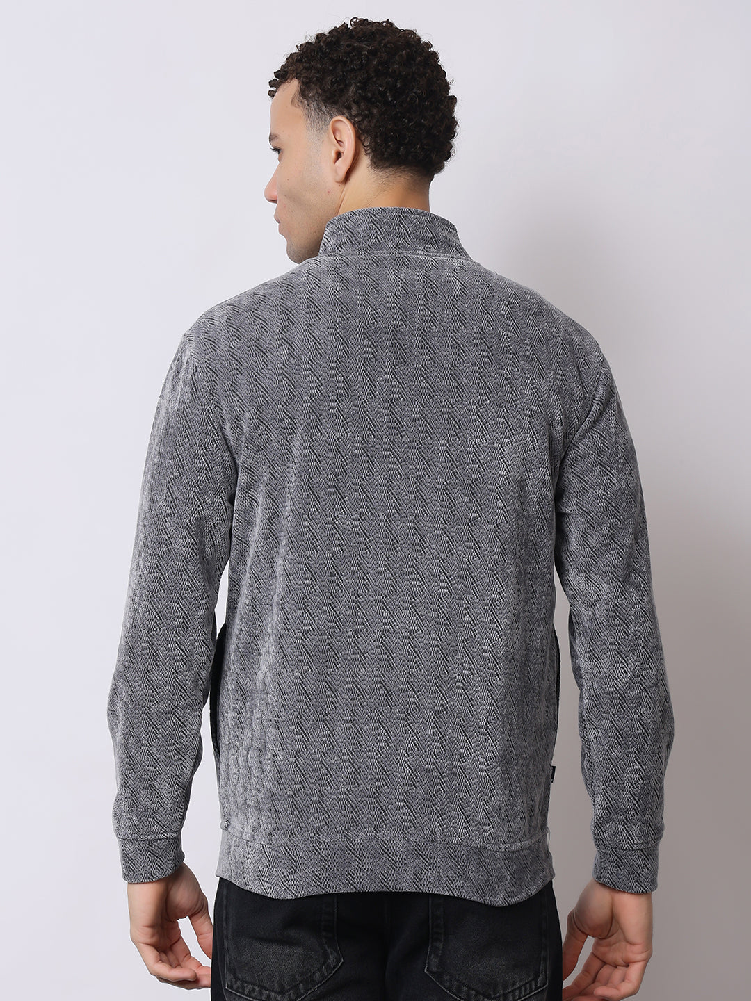 Stylox Men’s Textured Winter Jacket – High-Neck Full-Zip Warm Fleece Jacket for Casual & Daily Wear