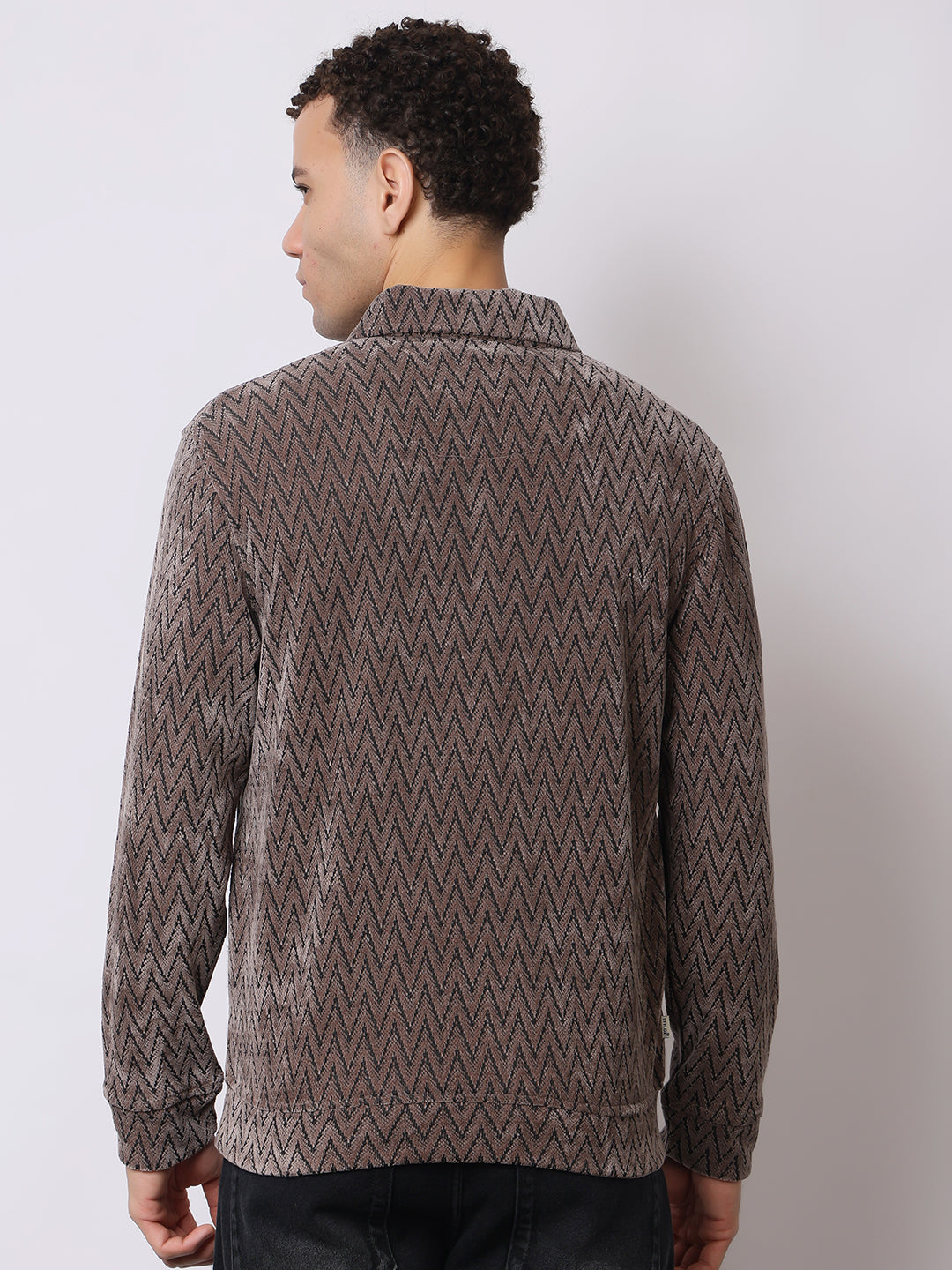 Stylox Men’s Textured Winter Sweatshirt – Chevron Pattern Pullover with Collar & Button Placket