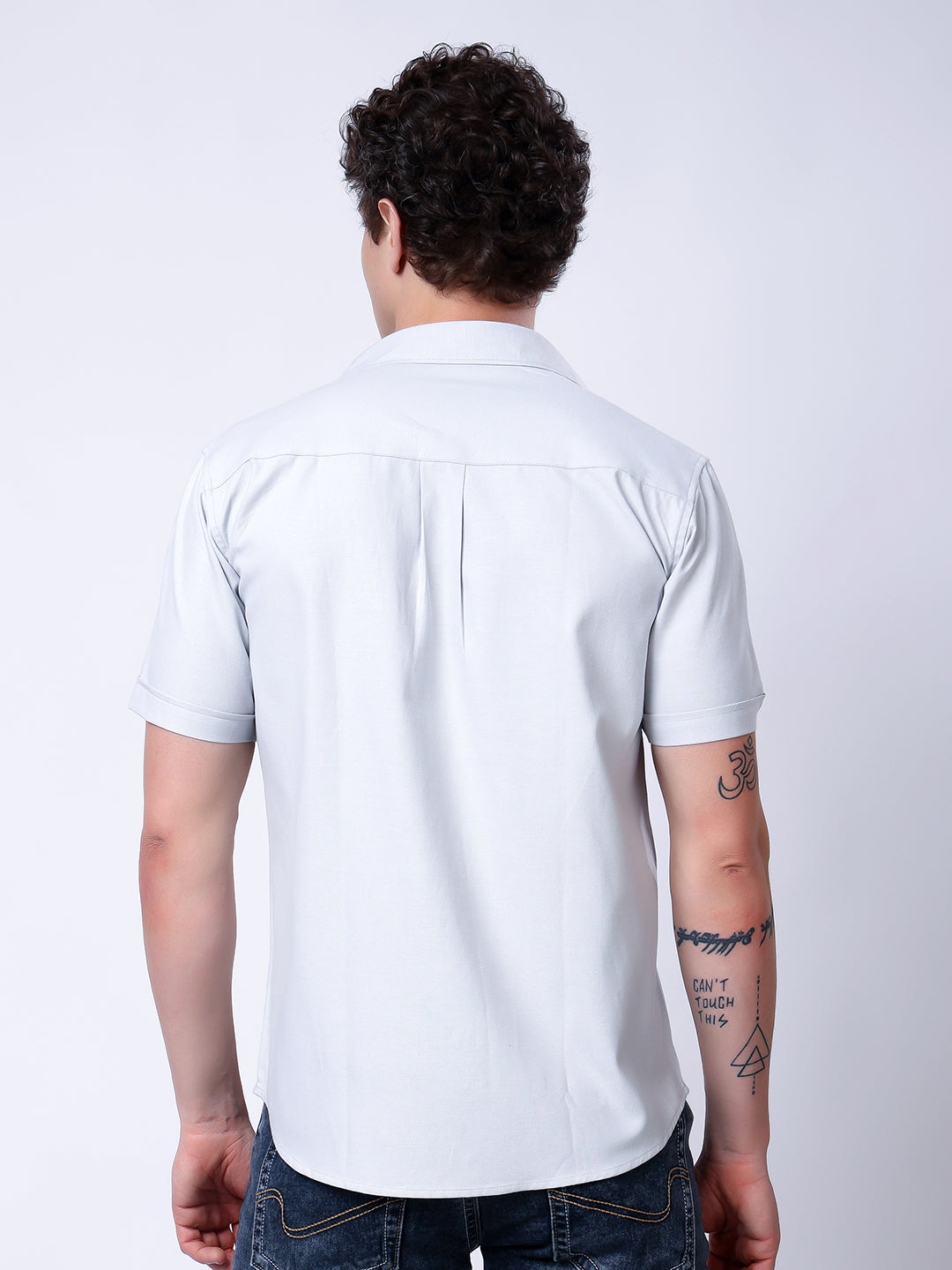 Stylox Men’s Regular Fit Half Sleeve Solid Casual Shirt-Light Grey - Stylox