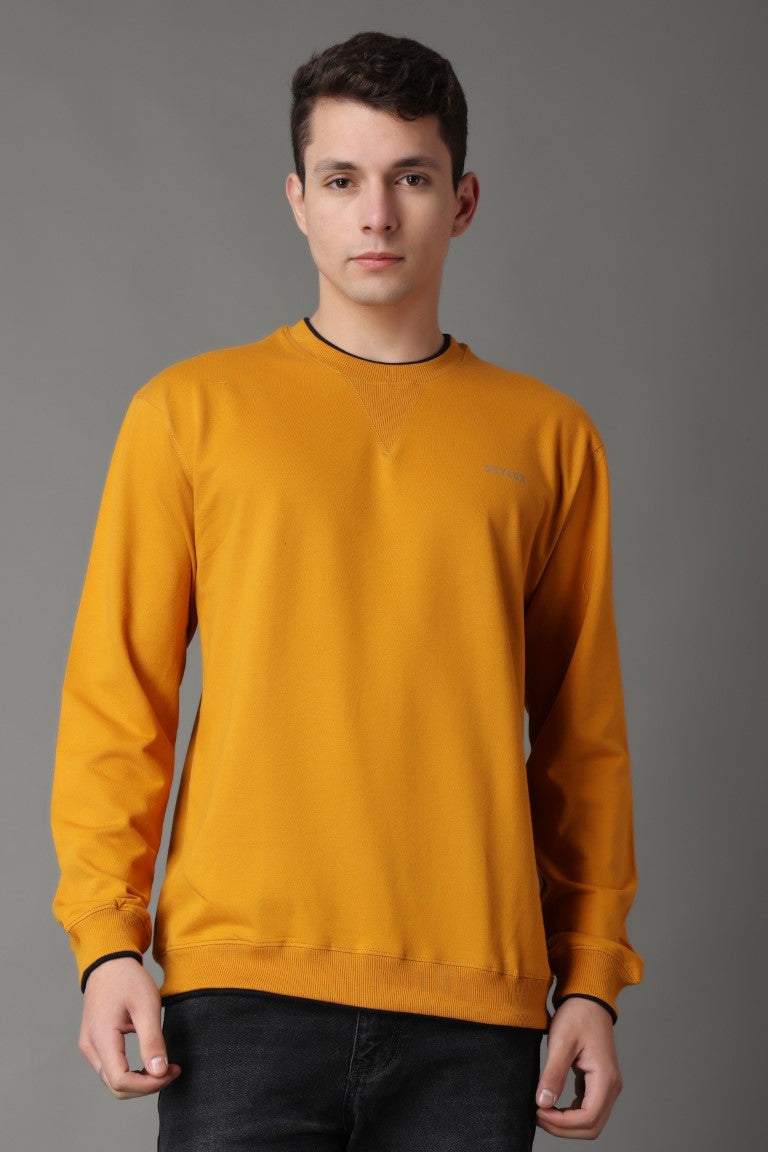 Stylox Men’s Round Neck Full Sleeve Solid Sweatshirt | Premium Cotton Fleece Casual Pullover for Winter Wear