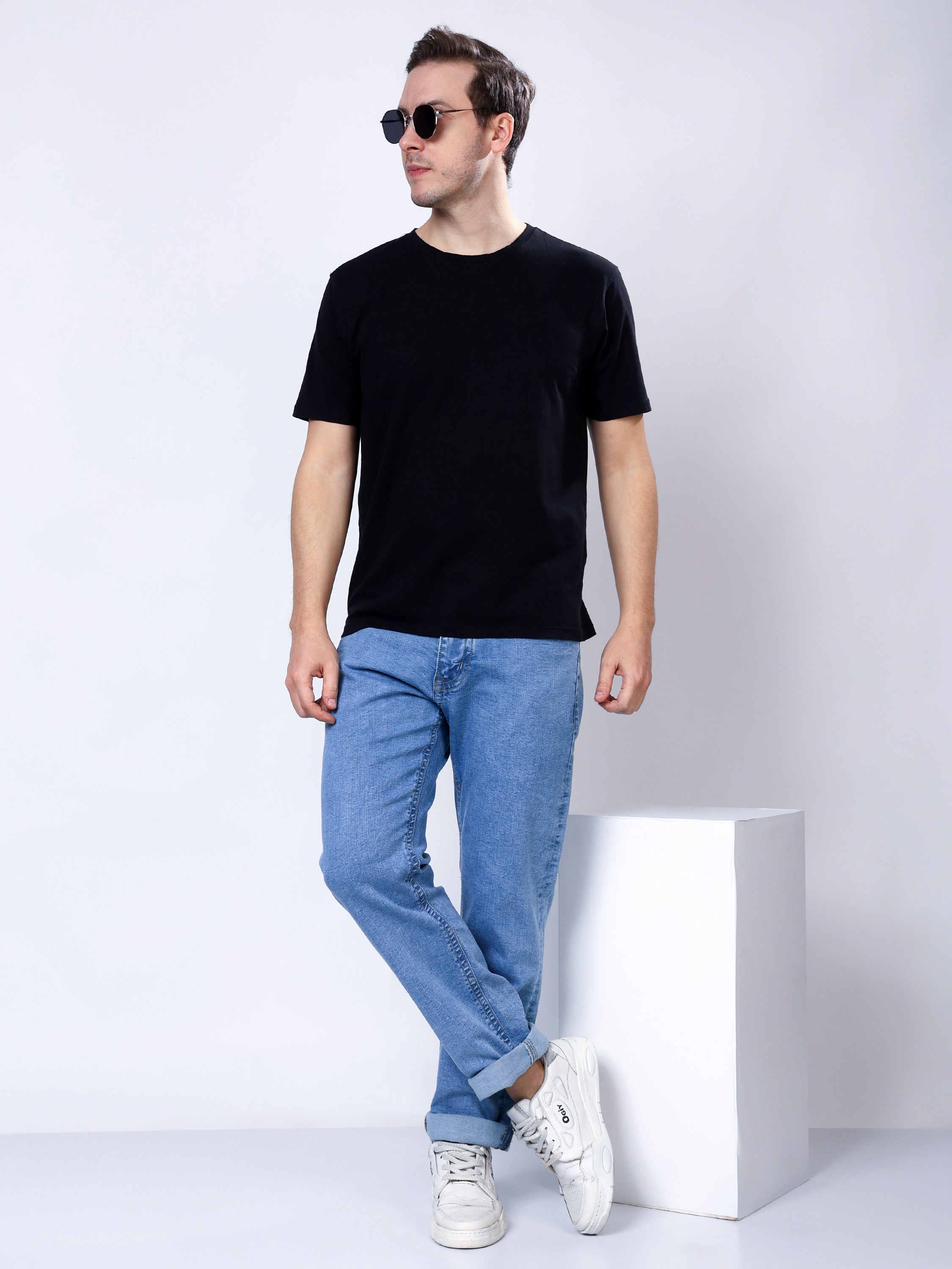 Stylox Men’s Slim Fit Stretchable Greenish Blue Denim Jeans - Stylox