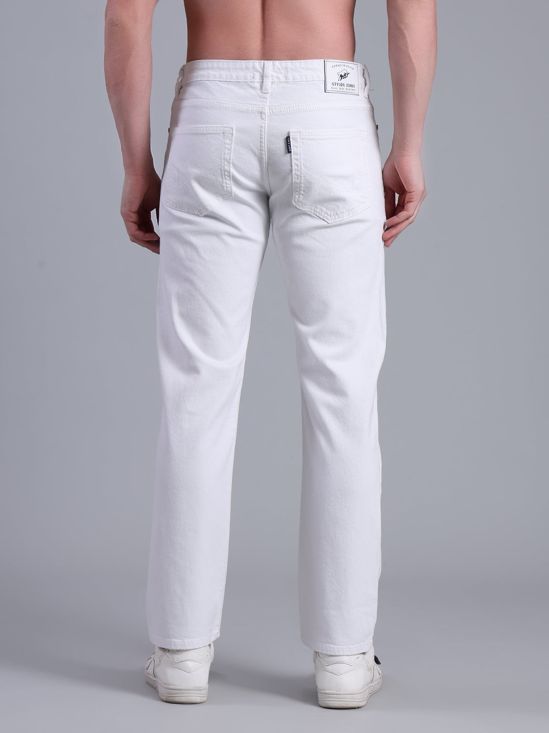 Stylox Men’s Comfort Fit White Jeans | Solid White Denim Jeans for Men | Mid-Rise Casual & Party Wear Jeans