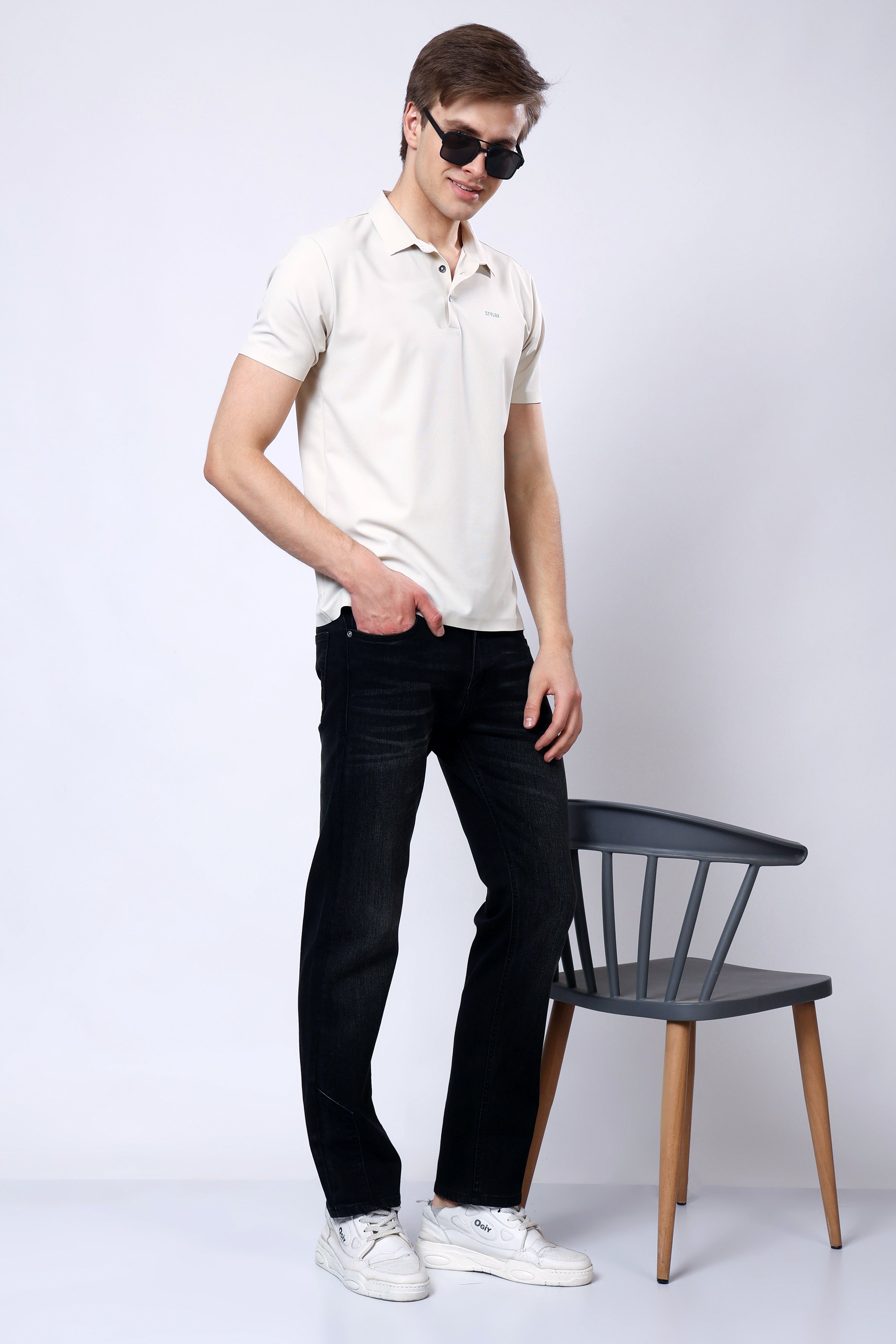 Stylox Men’s Mid-Rise Comfort Fit Stretchable Dark Grey Denim Jeans - Stylox