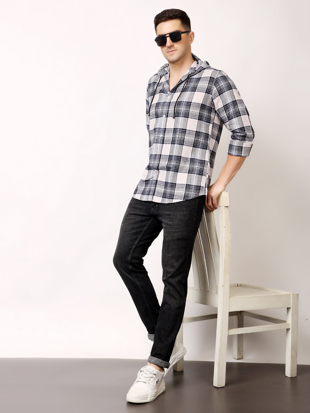 Stylox Men’s Regular Fit Hooded Check Shirt | Full Sleeve Cotton Blend Casual Checkered Shirt