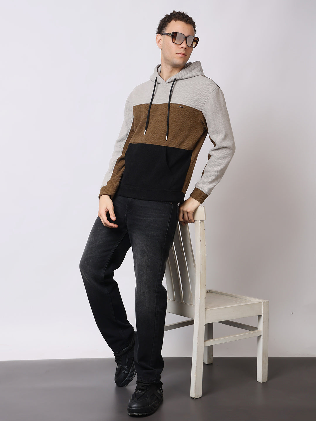 Stylox Men’s Colorblock Winter Hoodie – Warm Fleece Pullover with Kangaroo Pocket & Drawstring Hood