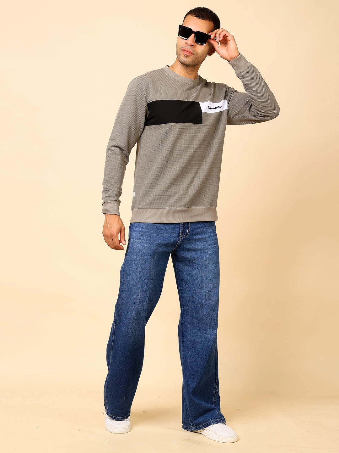 Stylox Men’s Colorblock Crew Neck Sweatshirt with “Revolution” Print