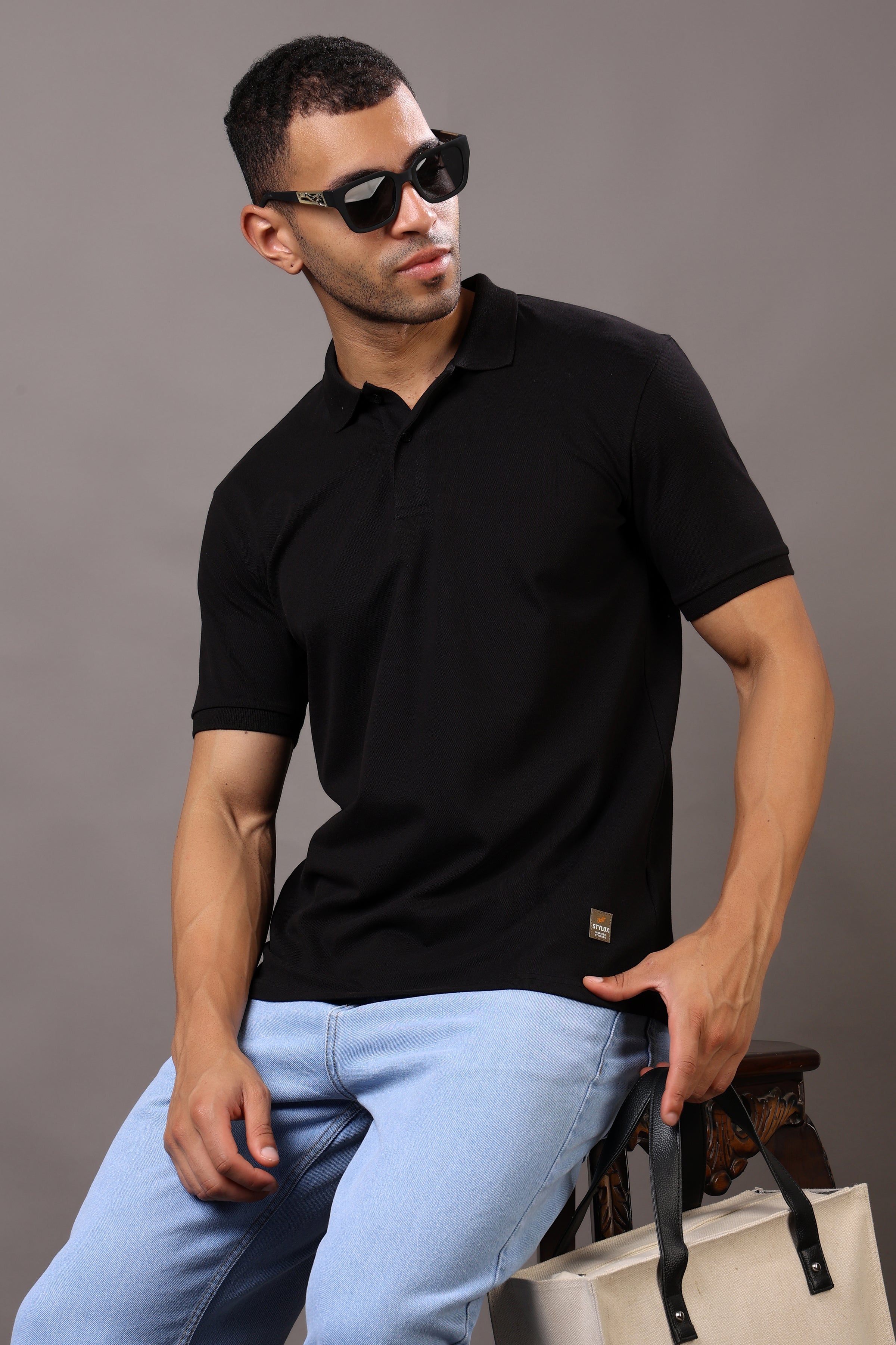 Stylox Men’s Polo Collar Solid T-Shirt - Soft, Breathable & Everyday Wear