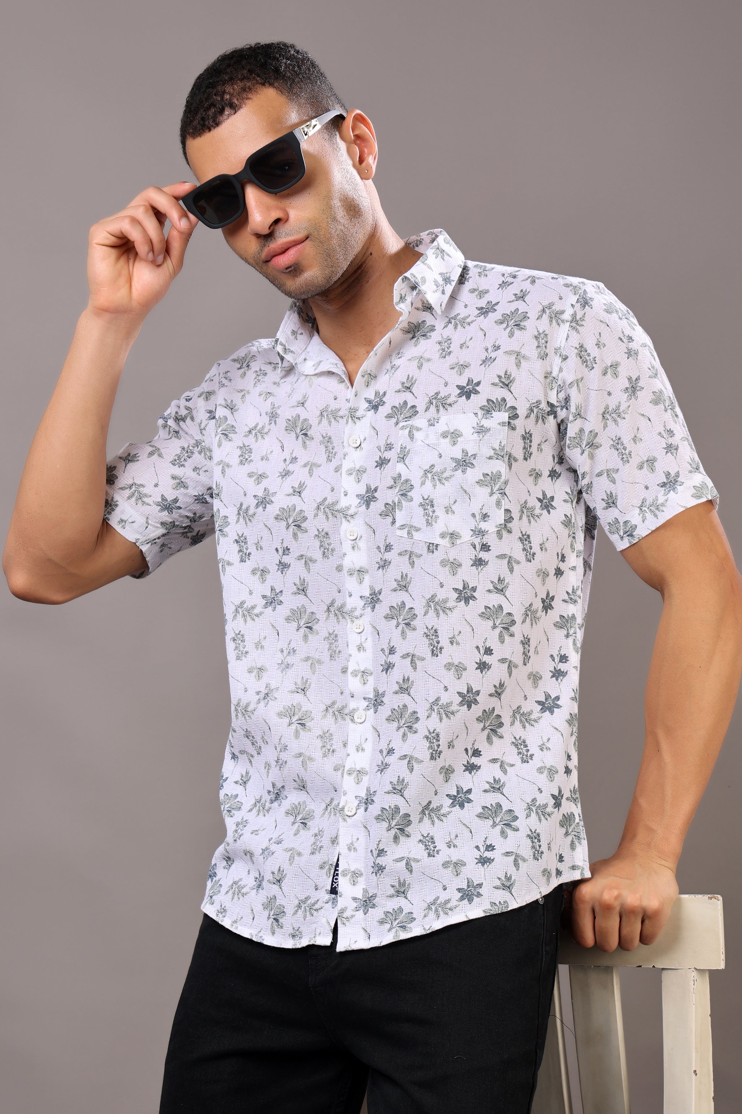 Stylox Half Sleeve Leaf Print Casual Shirt
