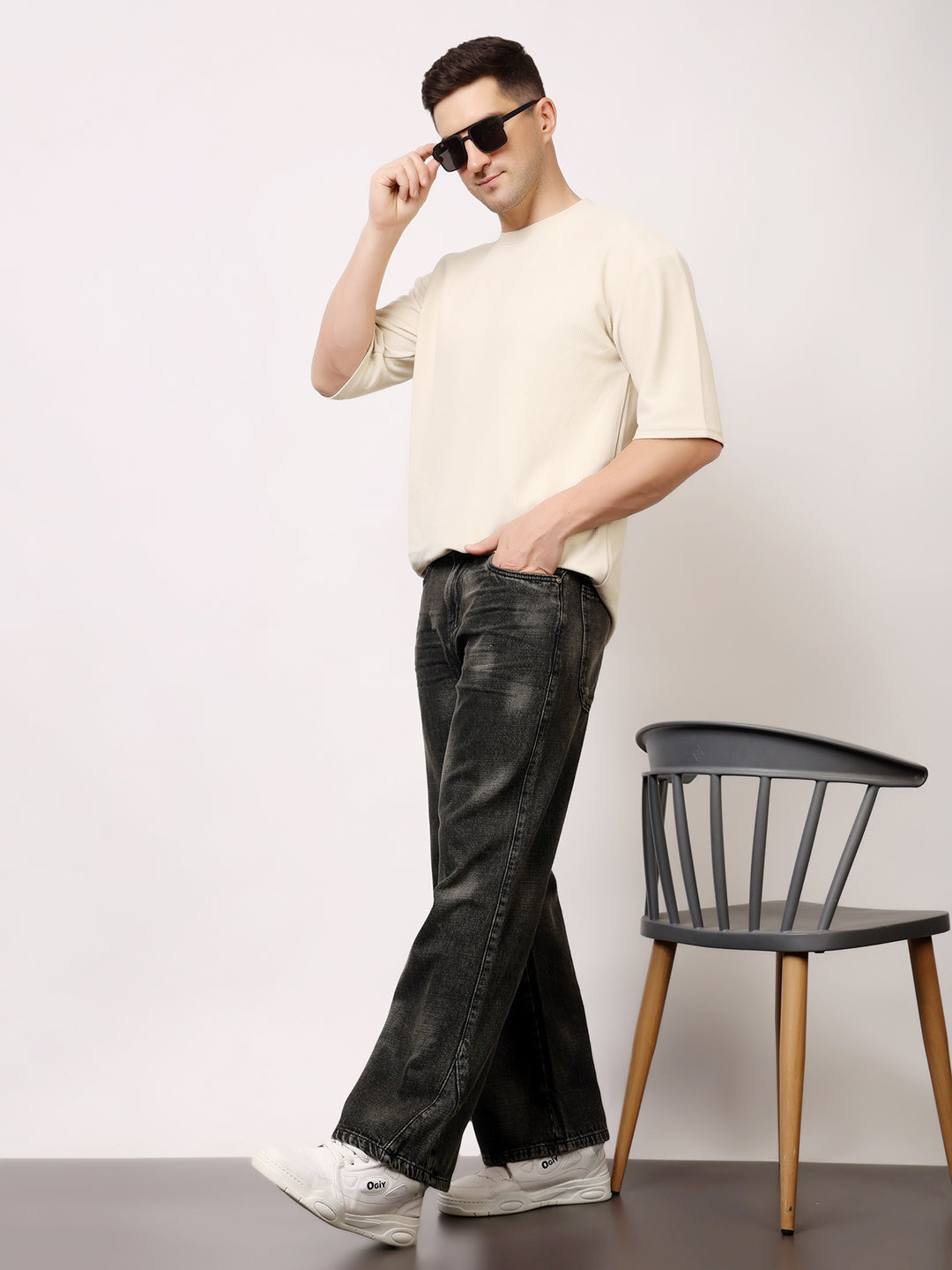 Stylox Men’s Washed Stretchable Baggy Fit Jeans – Loose Fit Vintage Denim for Casual & Streetwear