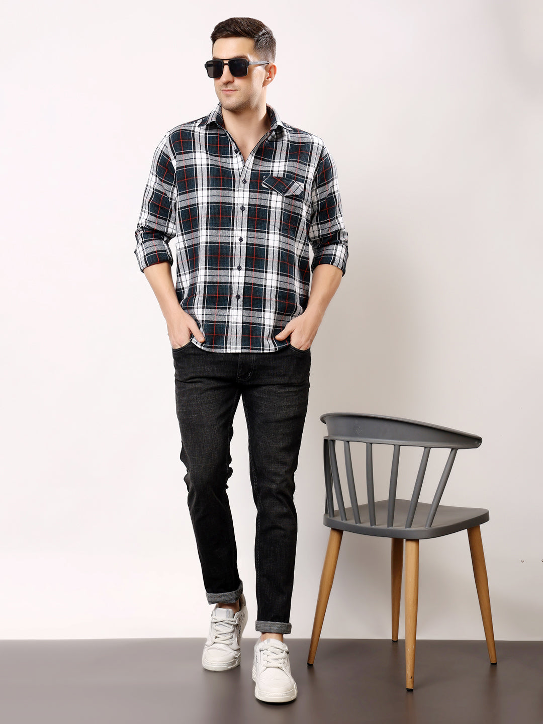 Stylox Men’s Regular Fit Full Sleeve Check Shirt with Single Pocket | Casual Cotton Checkered Shirt