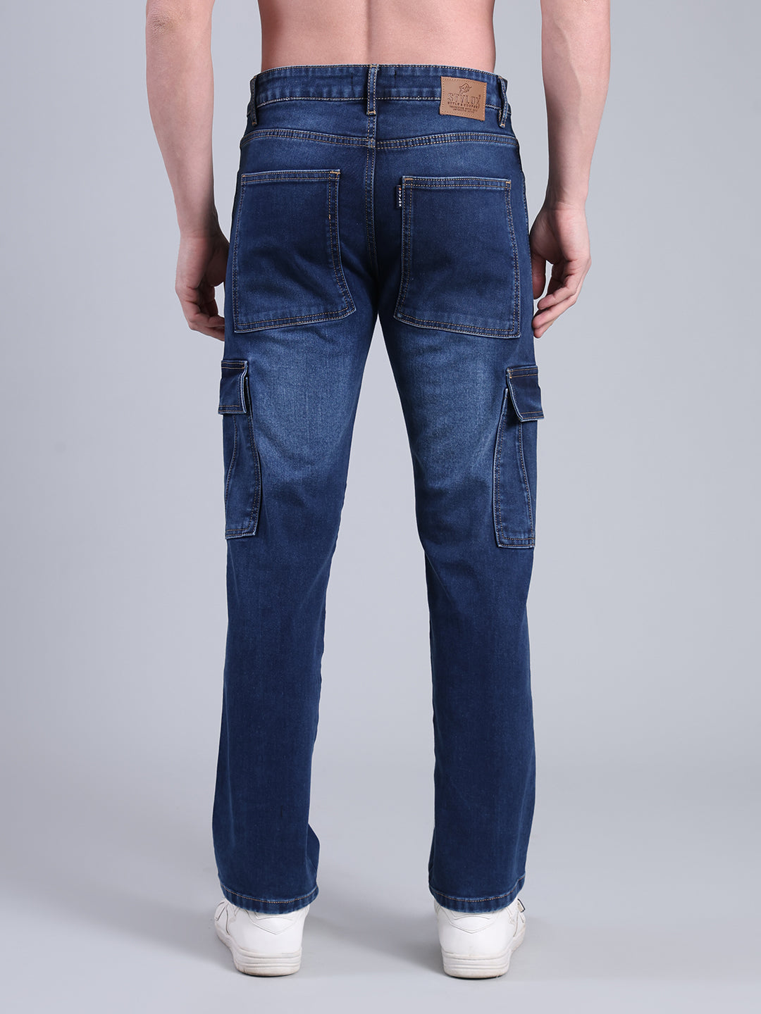 Stylox Men’s Cargo Jeans with Utility Pockets | Regular Fit Stretch Denim