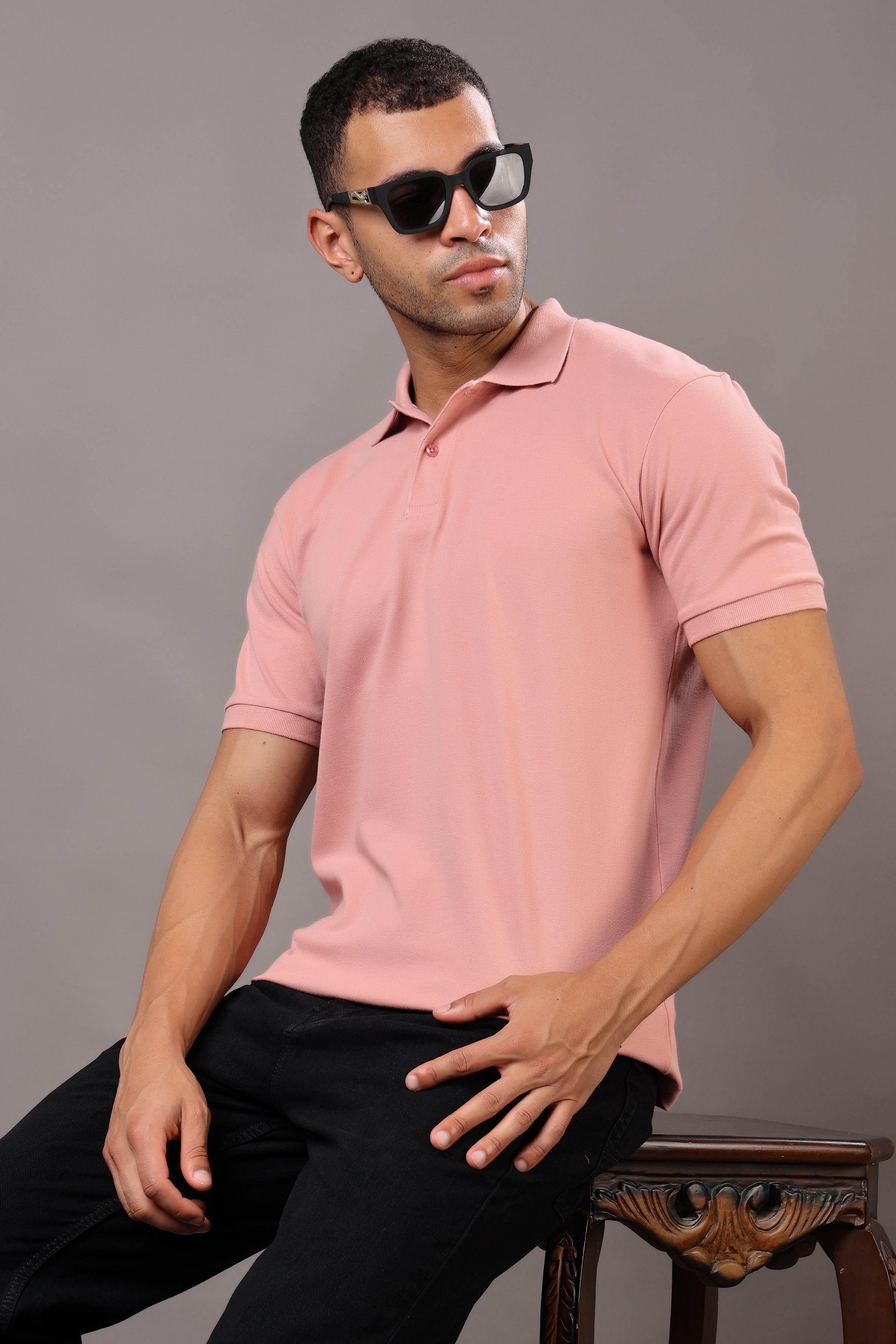 Stylox Men’s Polo Collar Solid T-Shirt - Soft, Breathable & Everyday Wear
