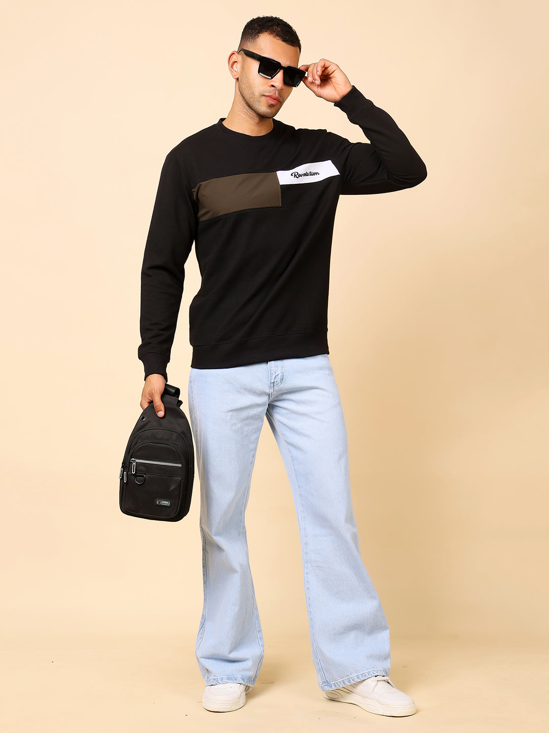 Stylox Men’s Colorblock Crew Neck Sweatshirt with “Revolution” Print
