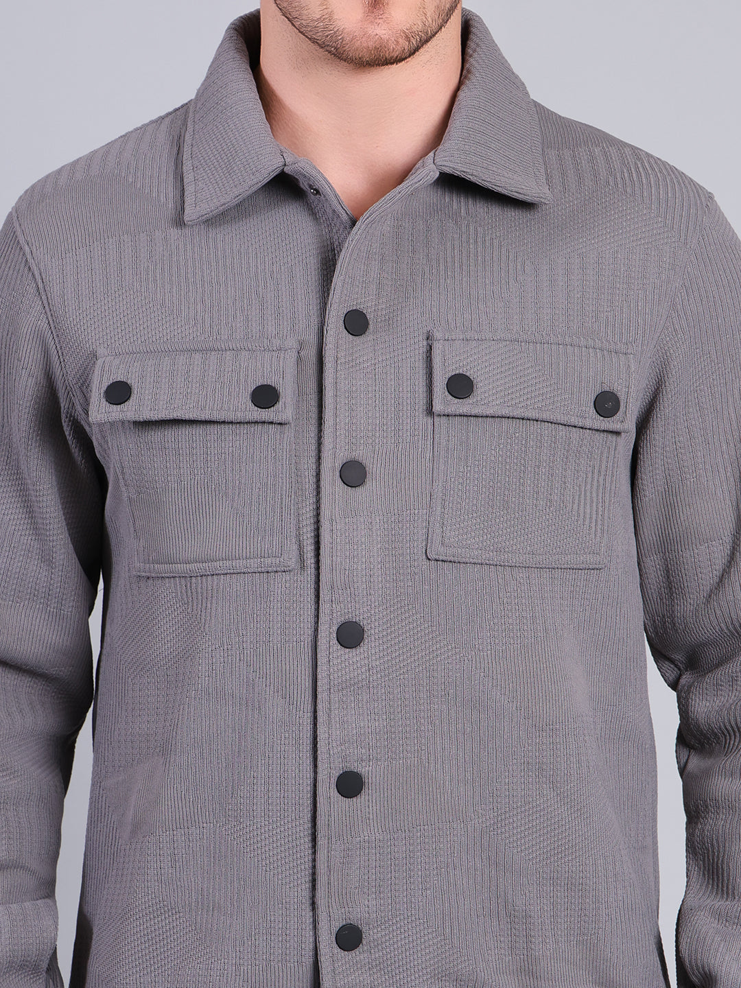 Stylox Men’s Winter Shacket | Solid Button-Down Shirt Jacket with Chest Pockets | Warm Casual Outerwear