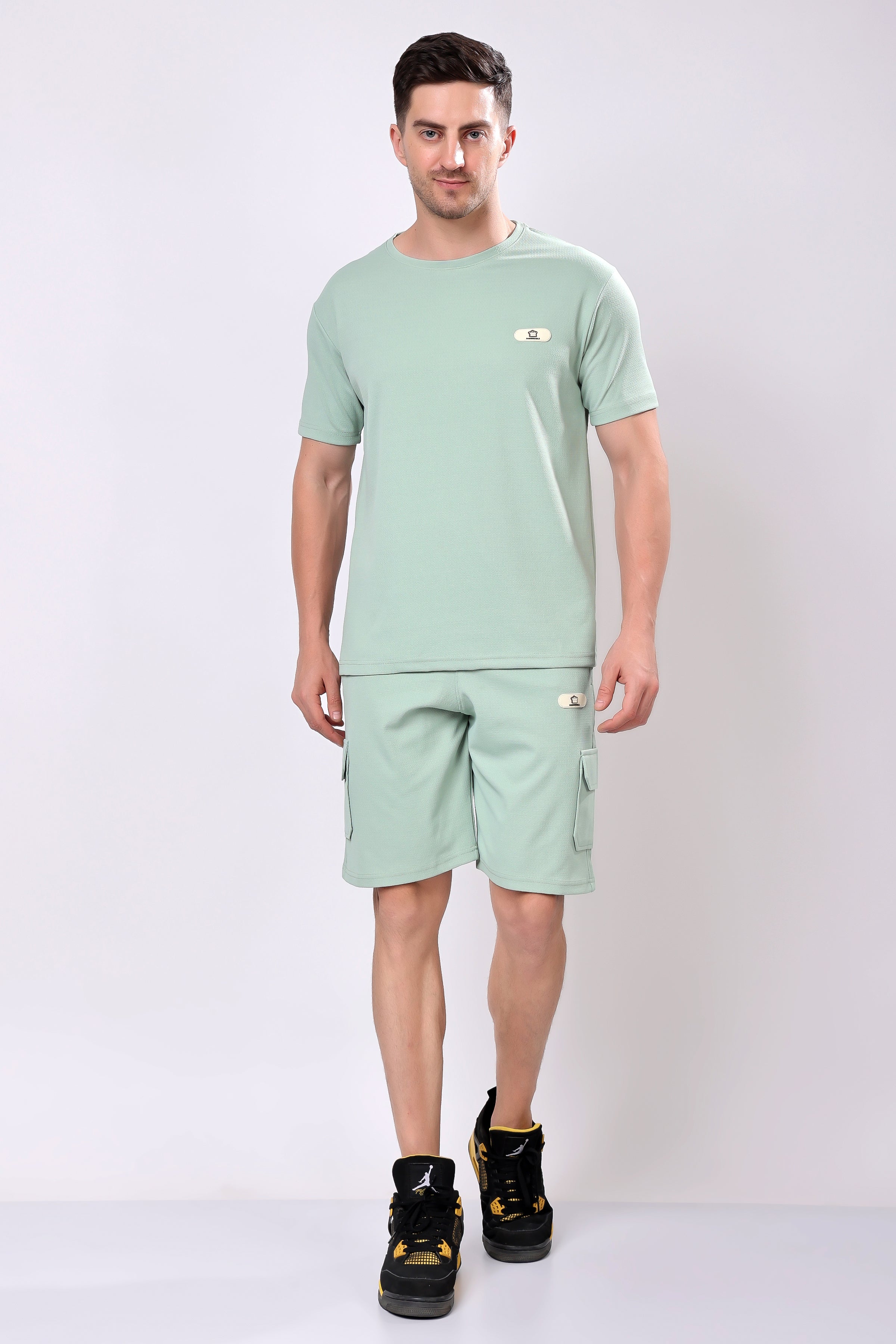 Stylox Men’s Solid Co-ord Set | Round Neck Half Sleeve T-Shirt & Cargo Shorts Set | Premium Cotton Blend Summer Outfit for Casual Wear