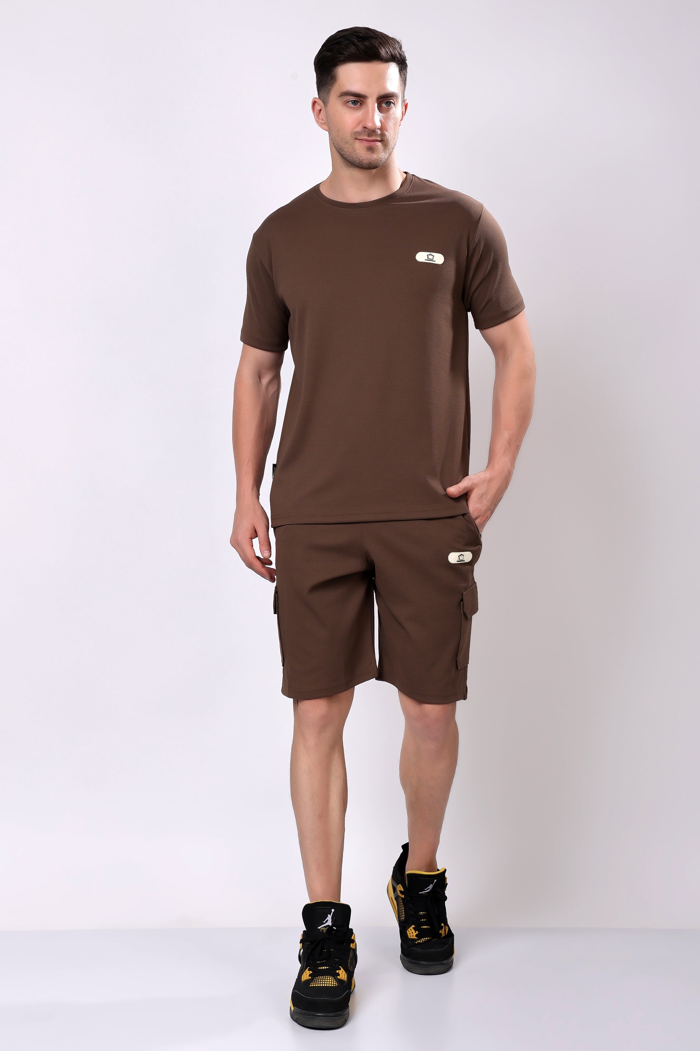 Stylox Men’s Solid Co-ord Set | Round Neck Half Sleeve T-Shirt & Cargo Shorts Set | Premium Cotton Blend Summer Outfit for Casual Wear