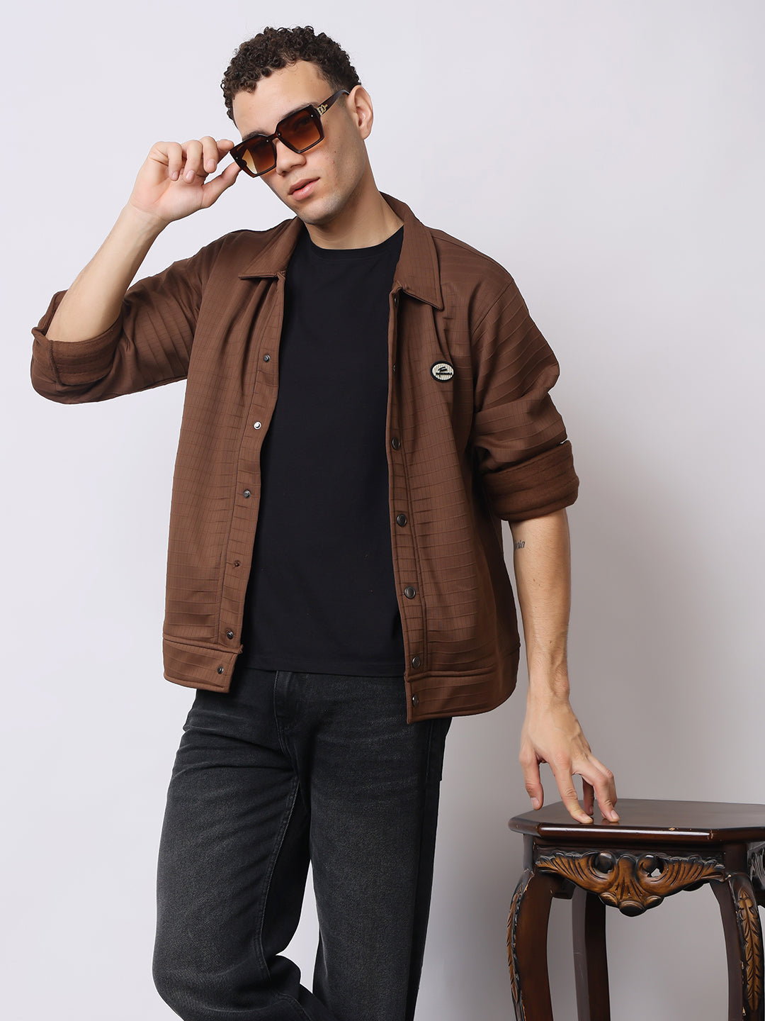 Stylox Men’s Textured Button-Down Shacket – Lightweight Casual Jacket for Winter & Fall