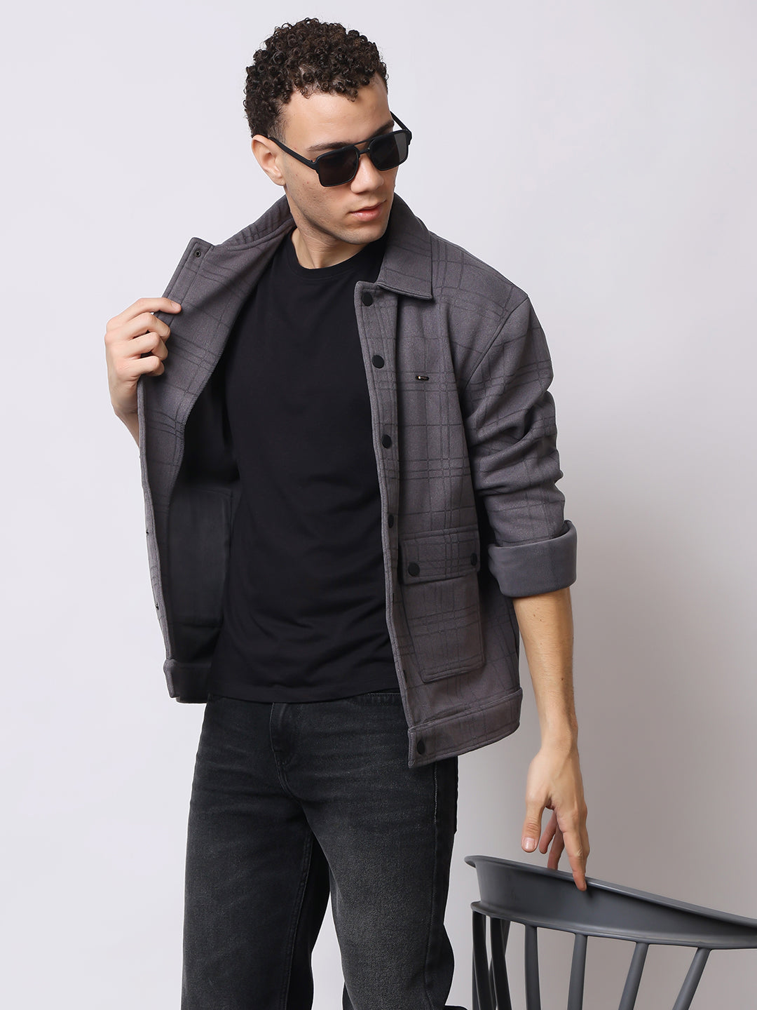 Stylox Men’s Checkered Winter Shacket – Warm Button-Down Fleece Jacket with Utility Pockets