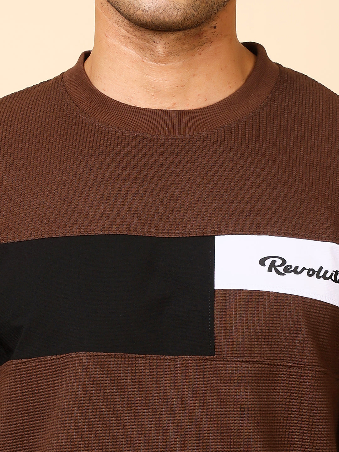 Stylox Men’s Colorblock Crew Neck Sweatshirt with “Revolution” Print