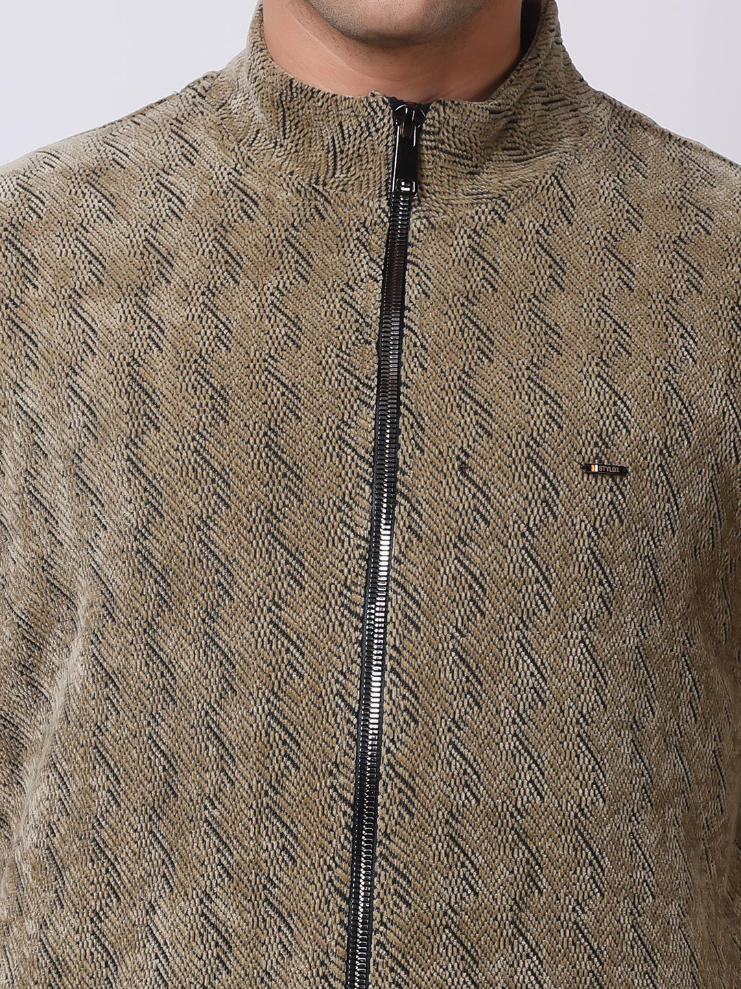 Stylox Men’s Textured Winter Jacket – High-Neck Full-Zip Warm Fleece Jacket for Casual & Daily Wear