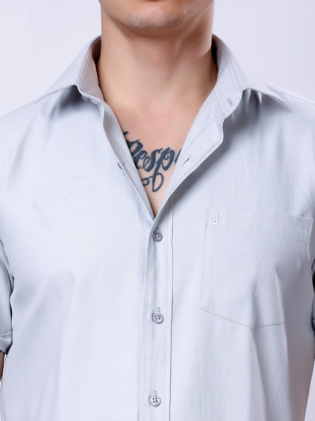 Stylox Men’s Regular Fit Half Sleeve Solid Casual Shirt-Light Grey - Stylox