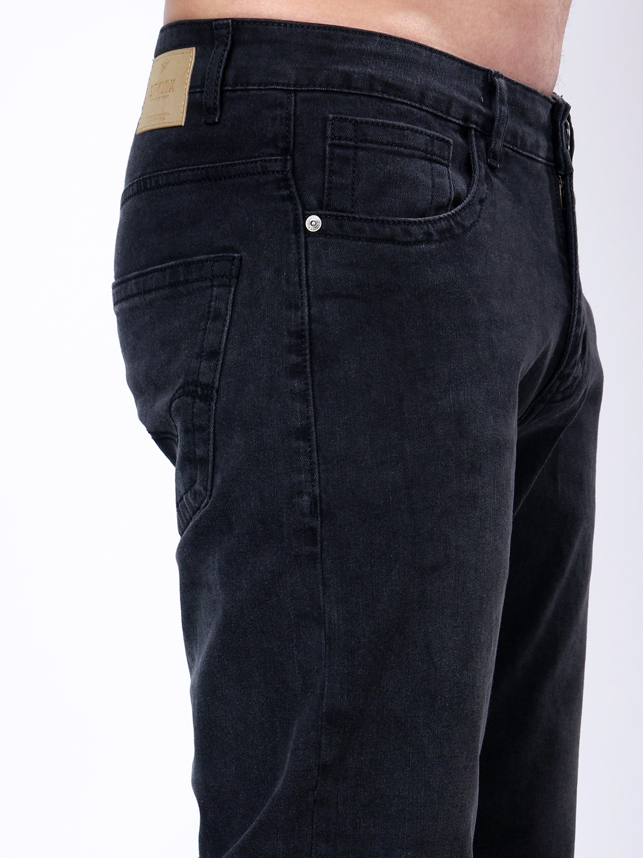 Stylox Men’s Mid-Rise Comfort Fit Stretchable Dark Grey Denim Jeans - Stylox