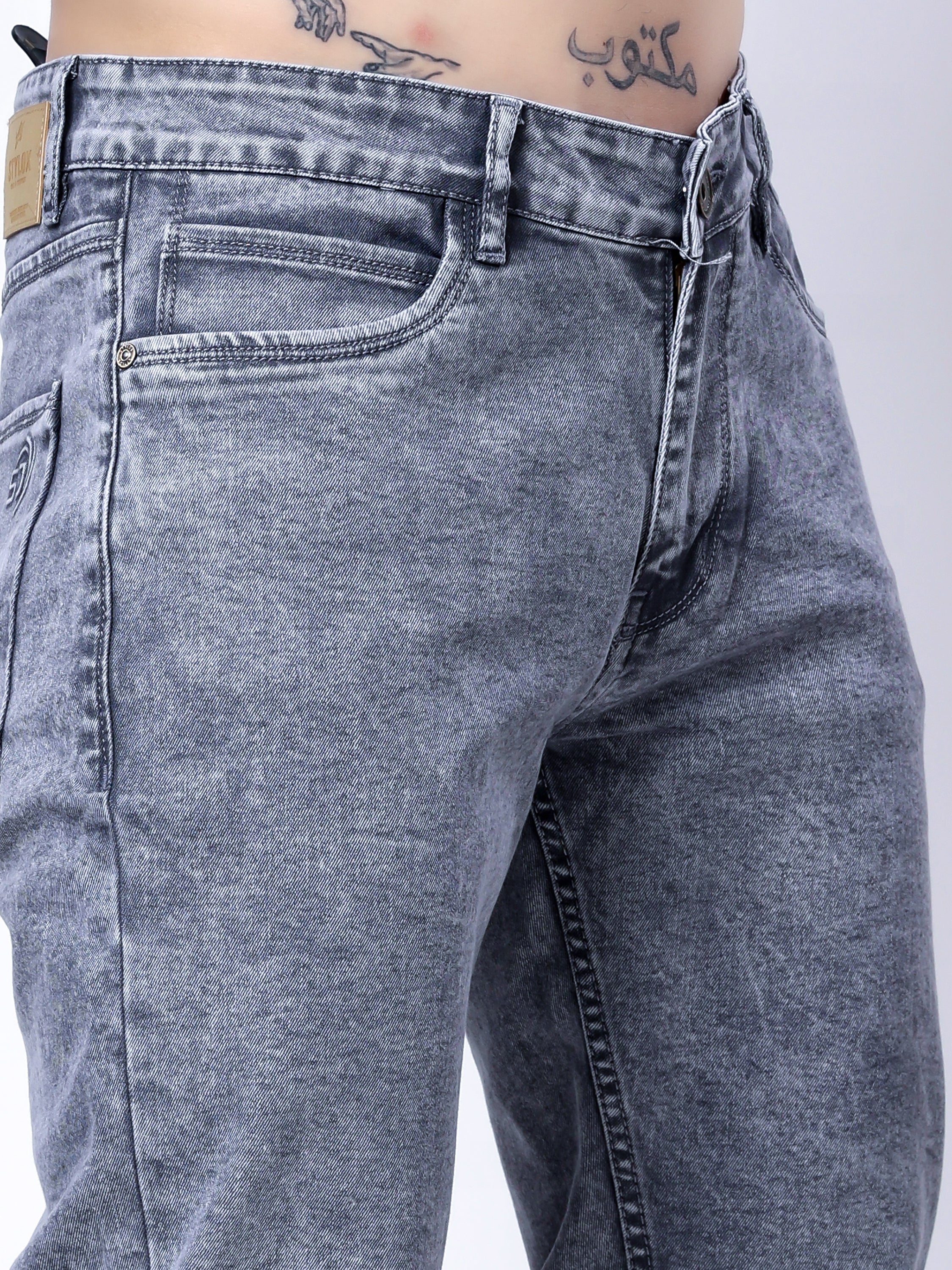 Stylox Men’s Slim Fit Stretchable Steel Grey Denim Jeans - Stylox