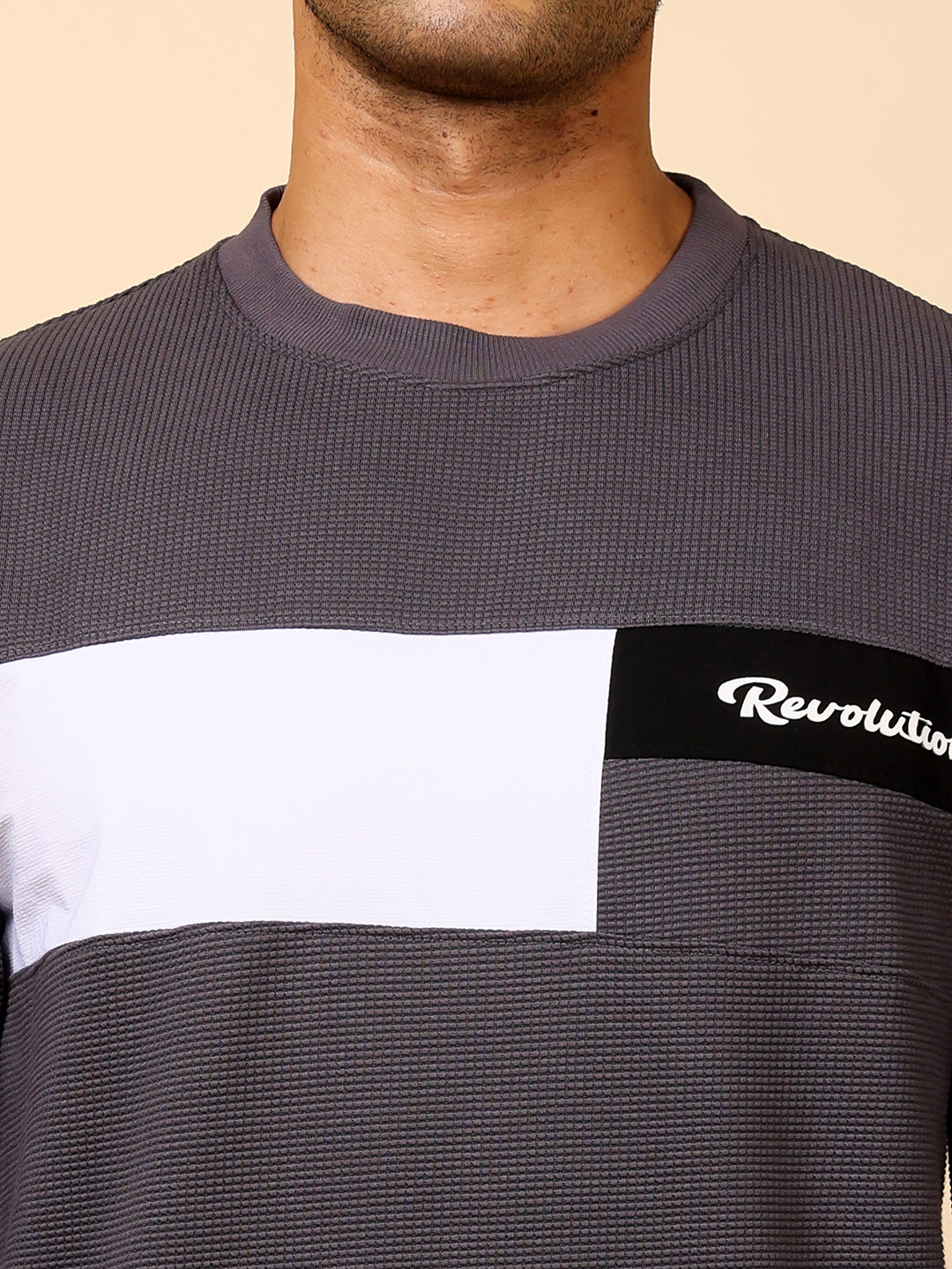 Stylox Men’s Colorblock Crew Neck Sweatshirt with “Revolution” Print
