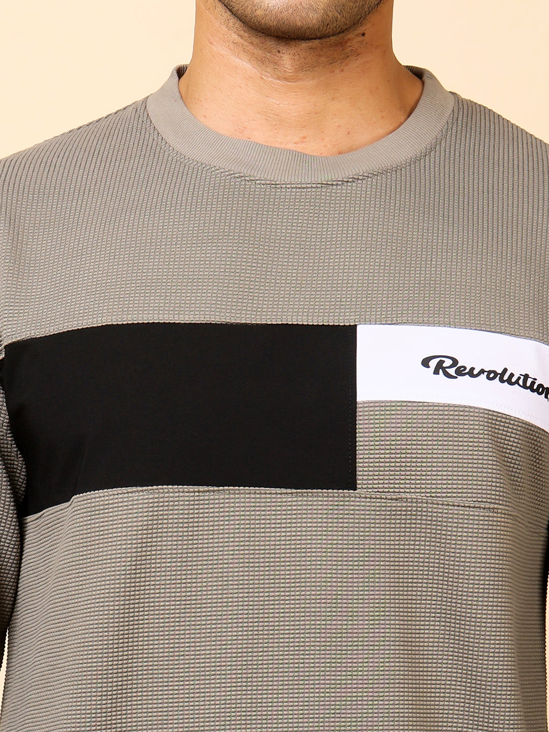 Stylox Men’s Colorblock Crew Neck Sweatshirt with “Revolution” Print