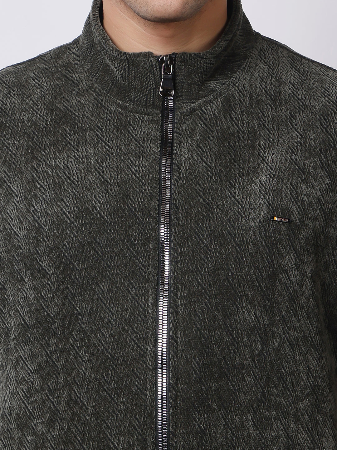 Stylox Men’s Textured Winter Jacket – High-Neck Full-Zip Warm Fleece Jacket for Casual & Daily Wear