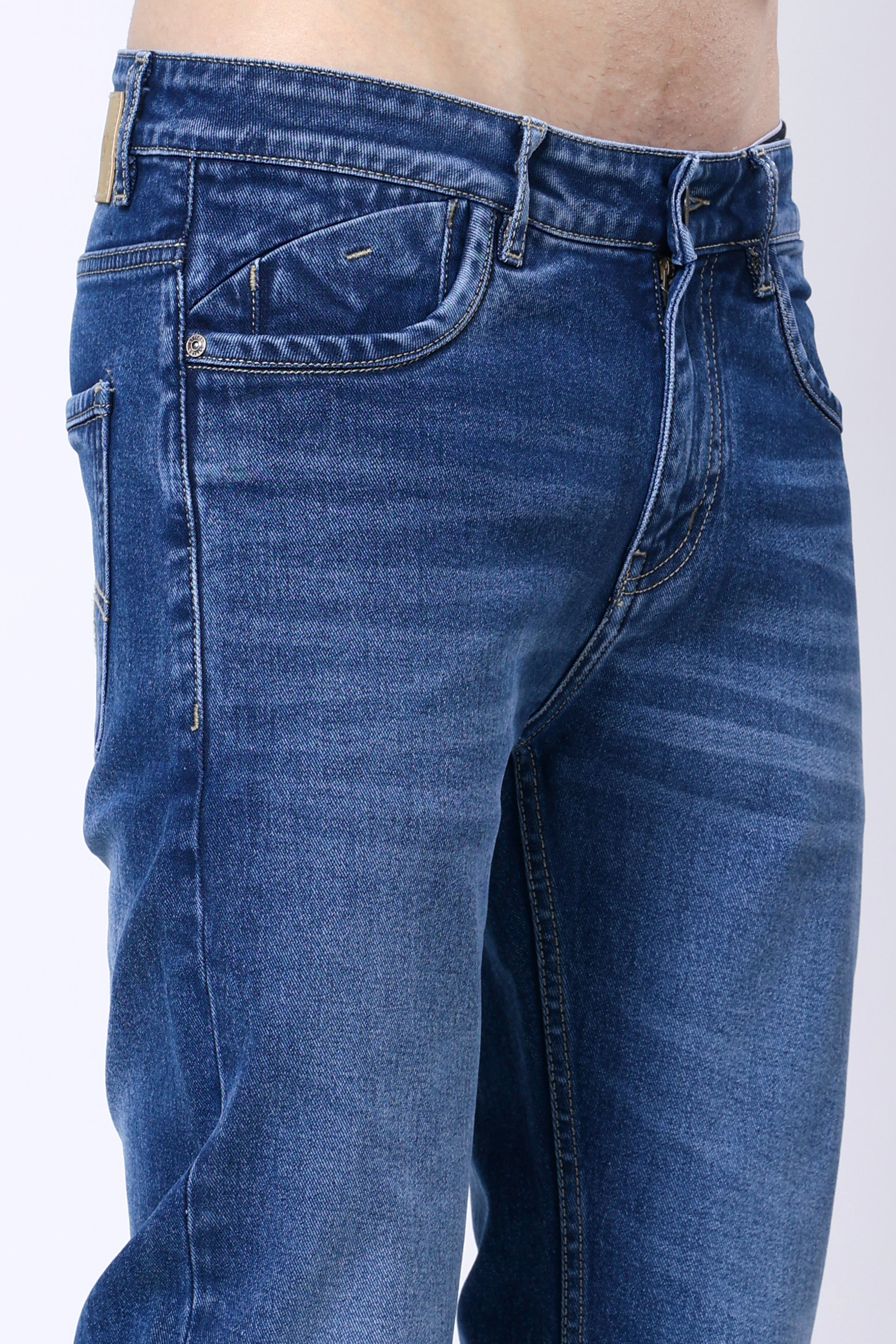 Stylox Men’s Mid-Rise Comfort Fit Stretchable Light Blue Denim Jeans - Stylox