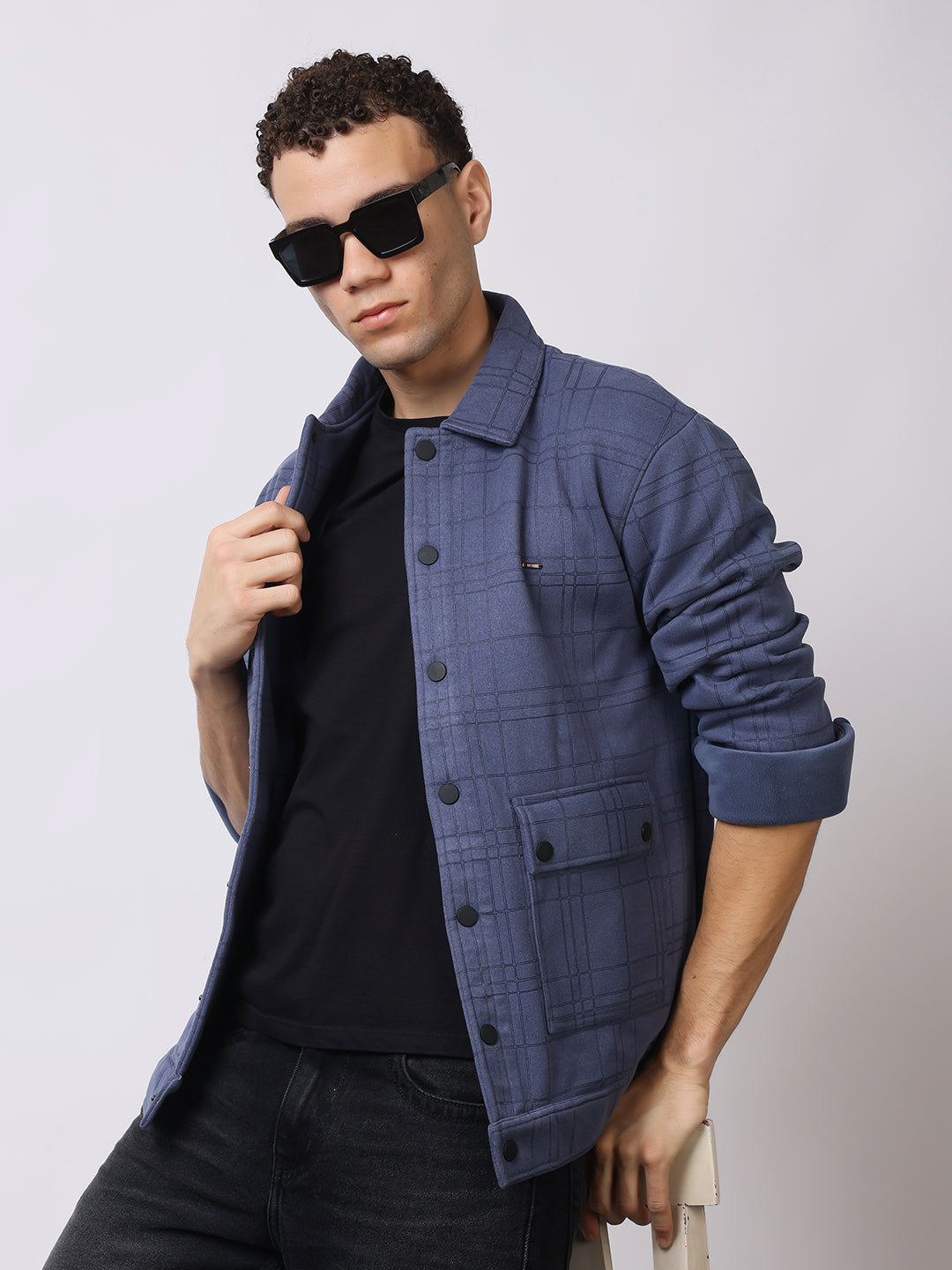 Stylox Men’s Checkered Winter Shacket – Warm Button-Down Fleece Jacket with Utility Pockets