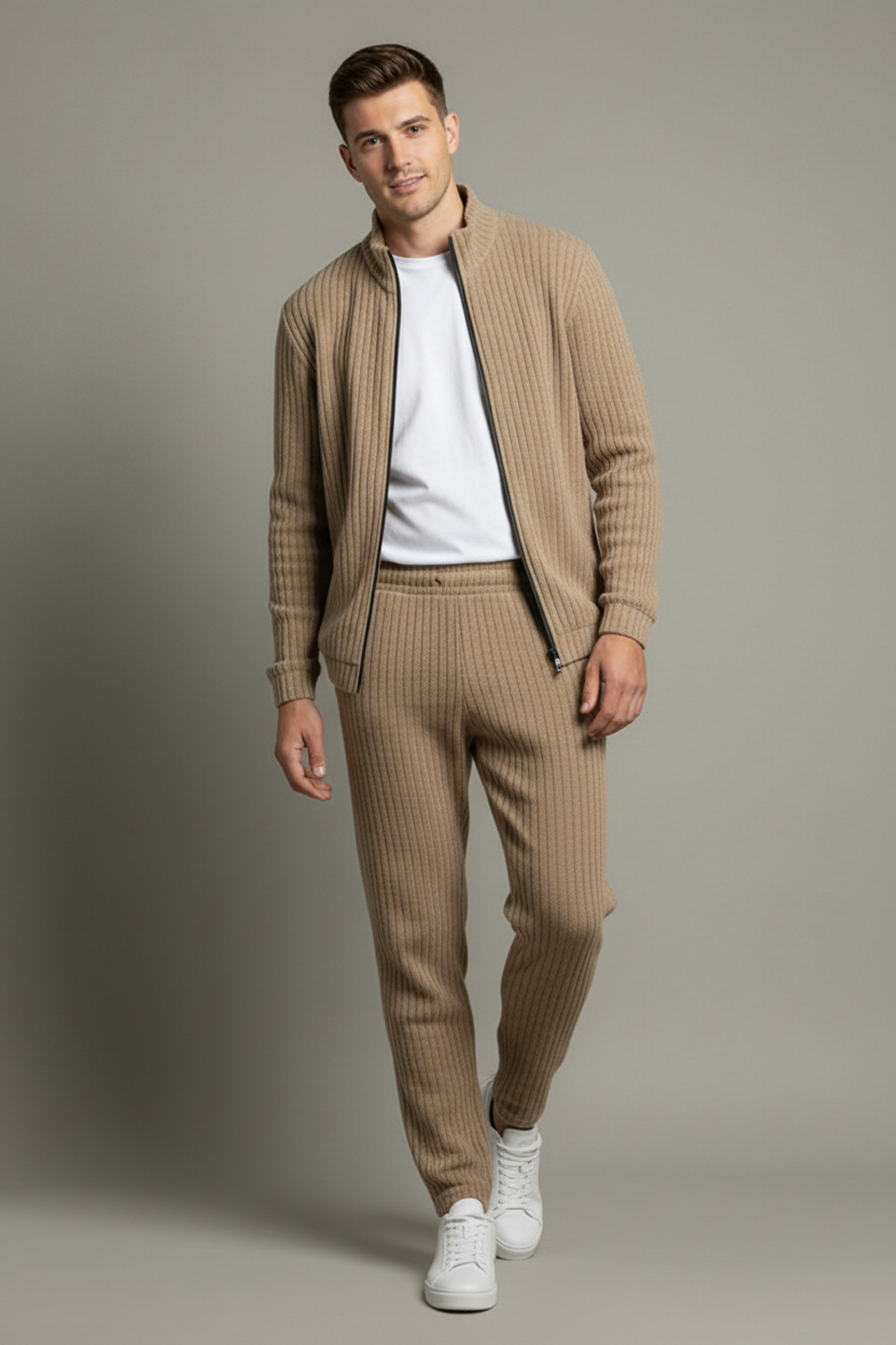 Stylox Men’s Premium Ribbed Co-Ord Set | Luxury Zip Jacket & Jogger Set