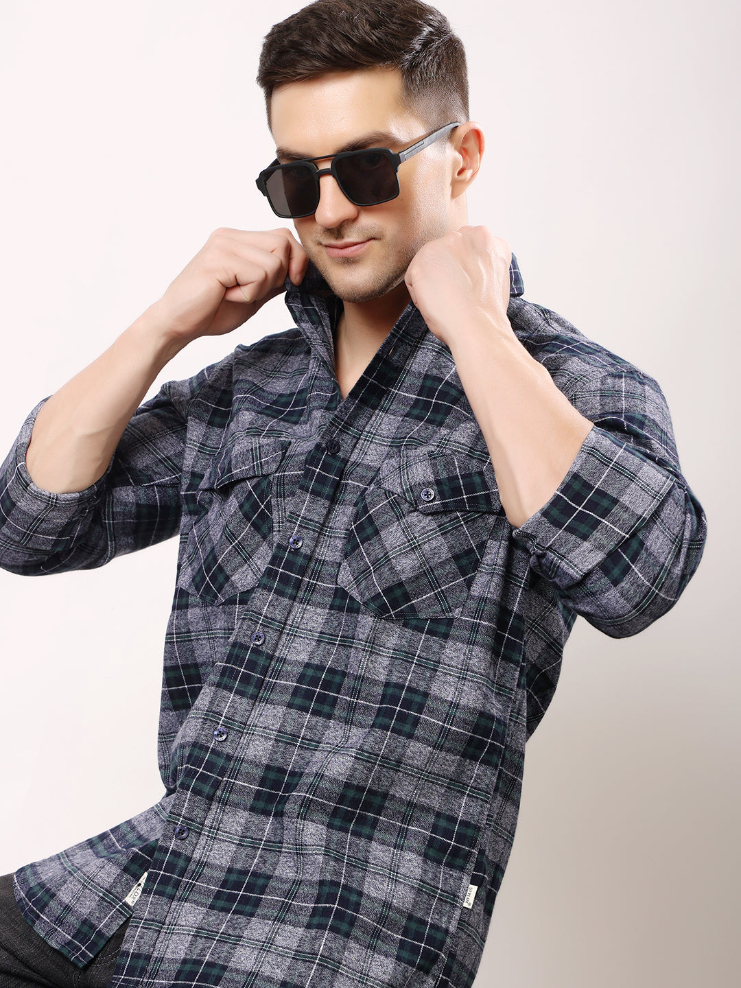 Stylox Men’s Regular Fit Full Sleeve Check Shirt with Double Flap Pockets | Cotton Casual Checkered Shirt