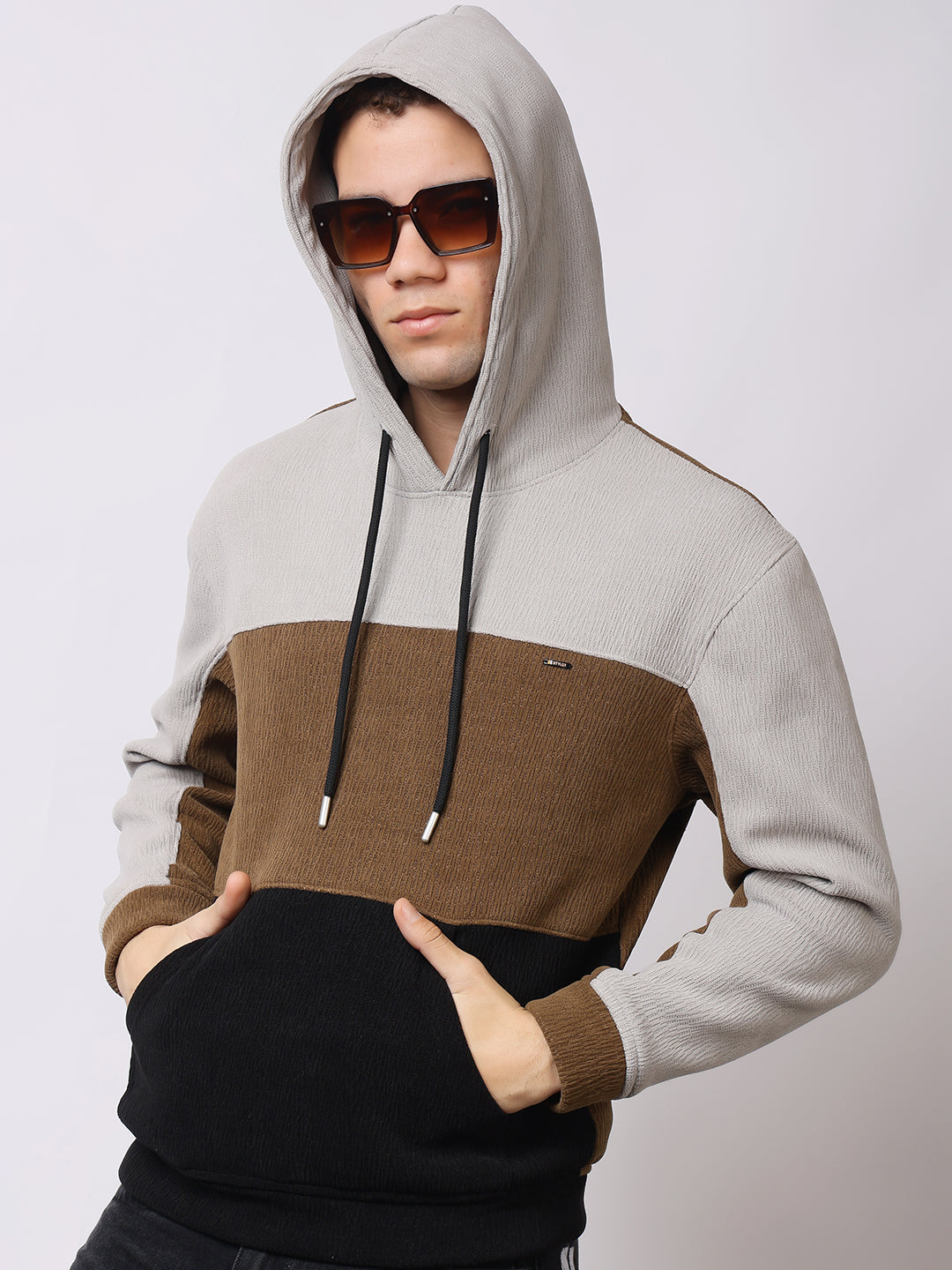 Stylox Men’s Colorblock Winter Hoodie – Warm Fleece Pullover with Kangaroo Pocket & Drawstring Hood